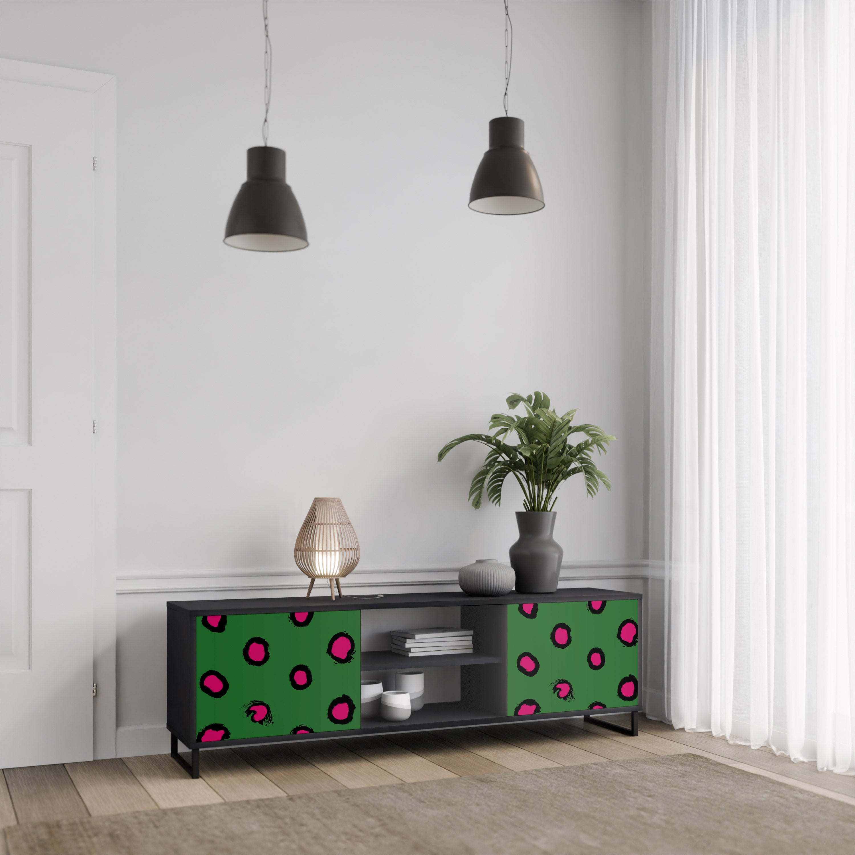 Mueble de TV de 2 puertas FUNKY SPOTS con acabado negro