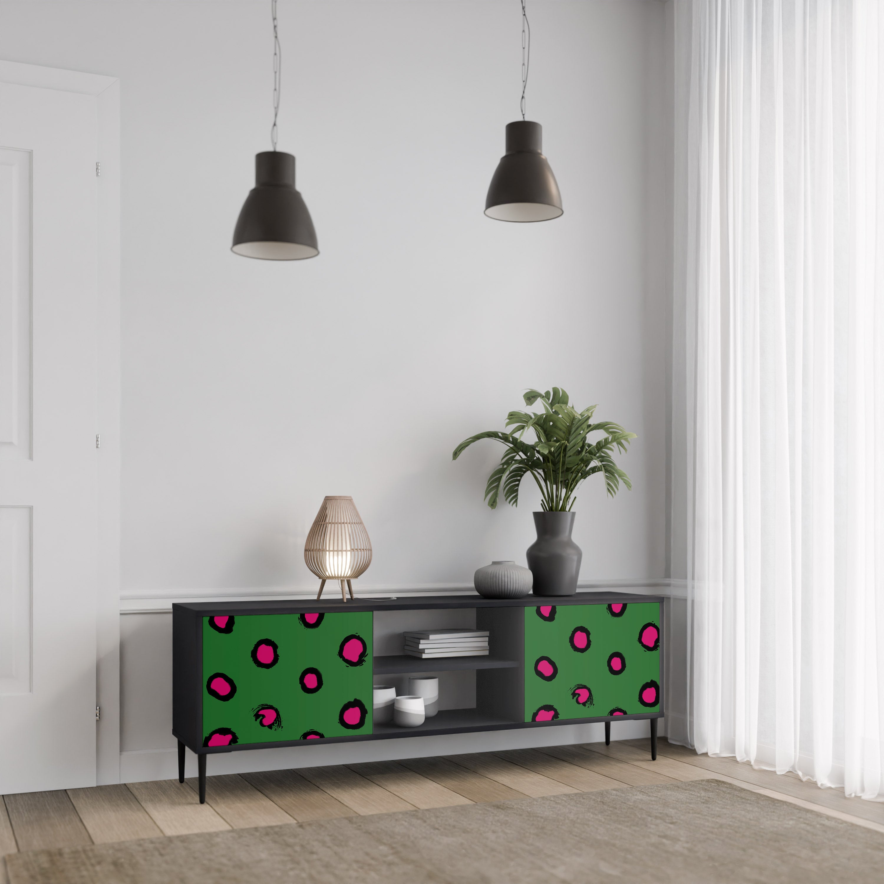 Mueble de TV de 2 puertas FUNKY SPOTS con acabado negro