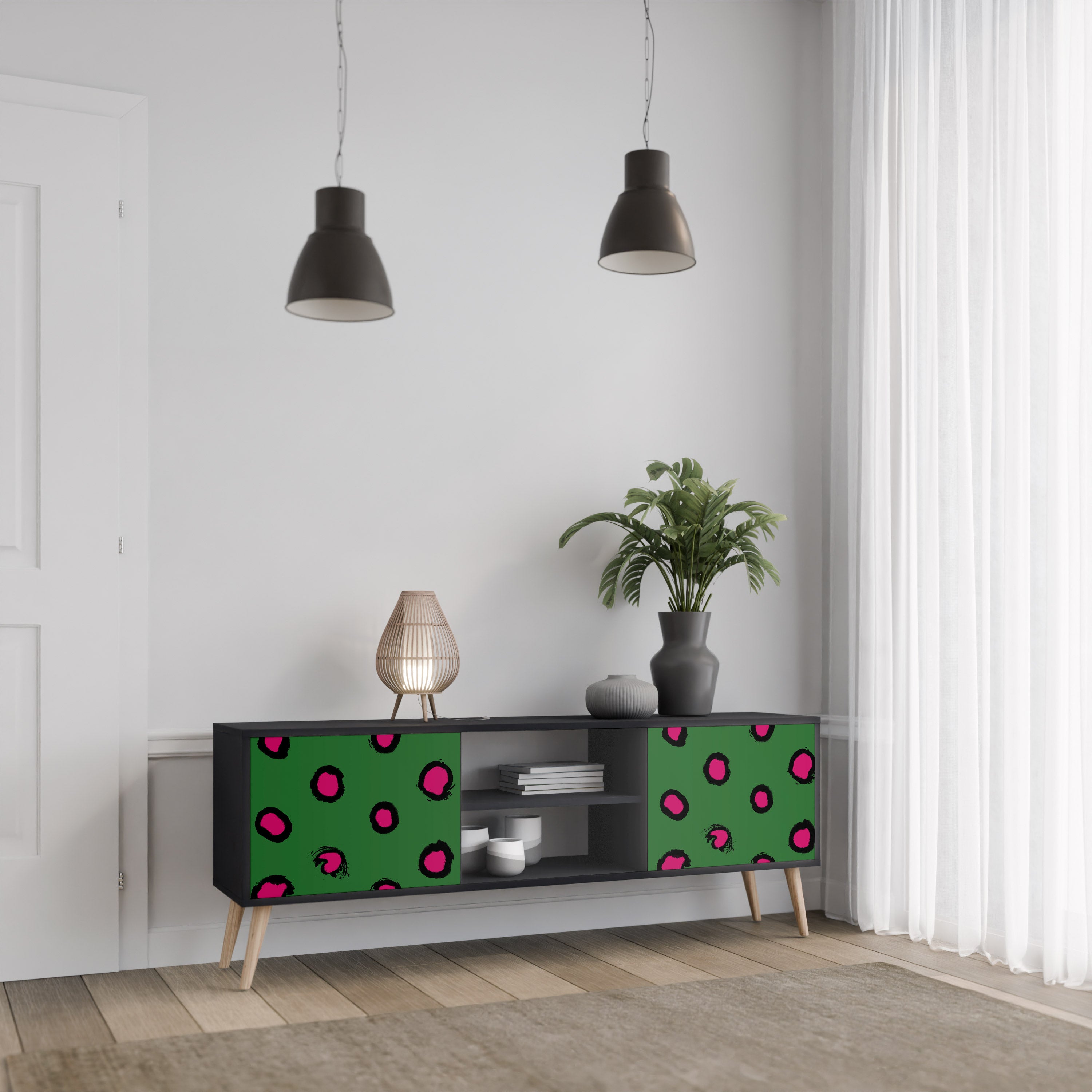 Mueble de TV de 2 puertas FUNKY SPOTS con acabado negro