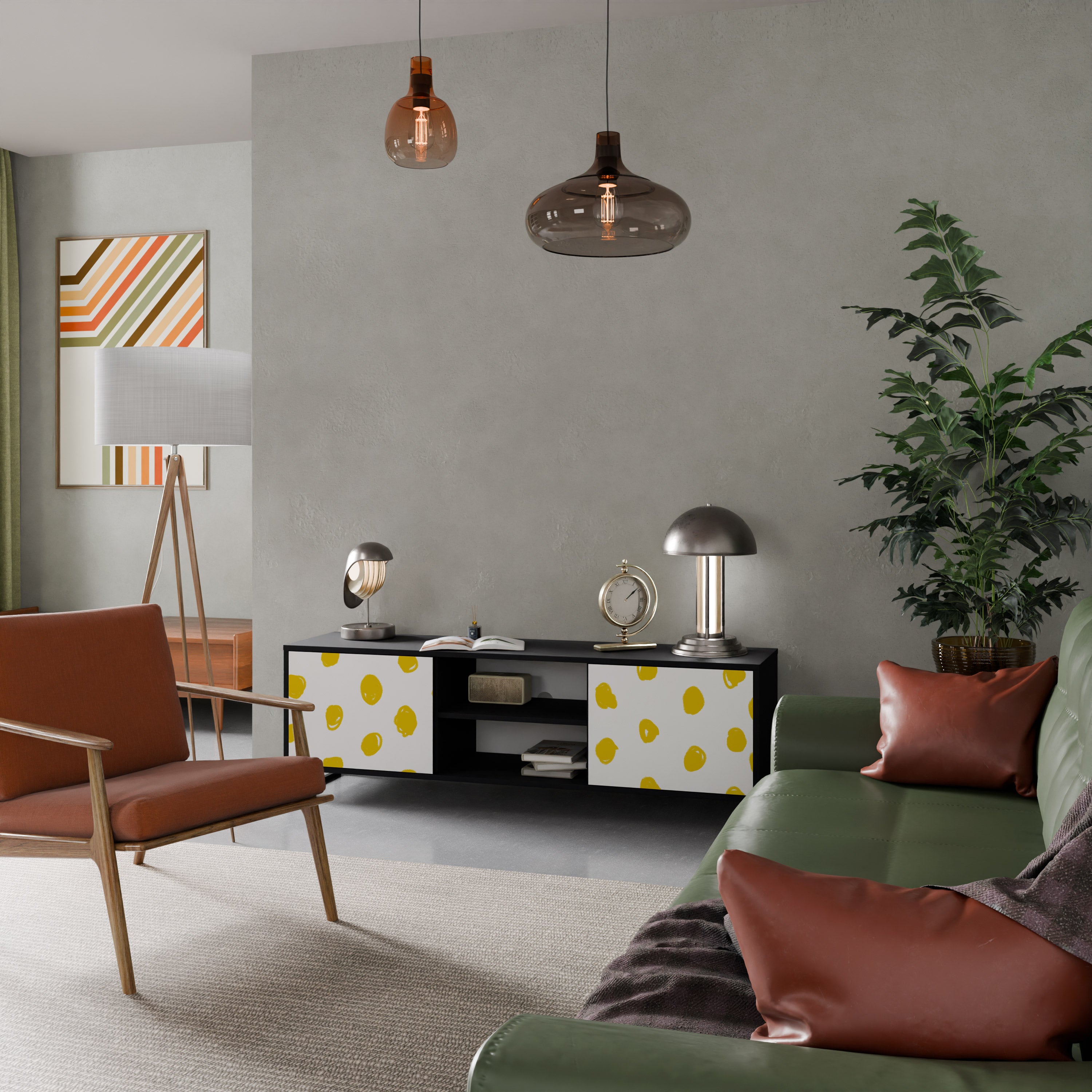 Mueble de TV de 2 puertas RADIANT REVERIE con acabado negro