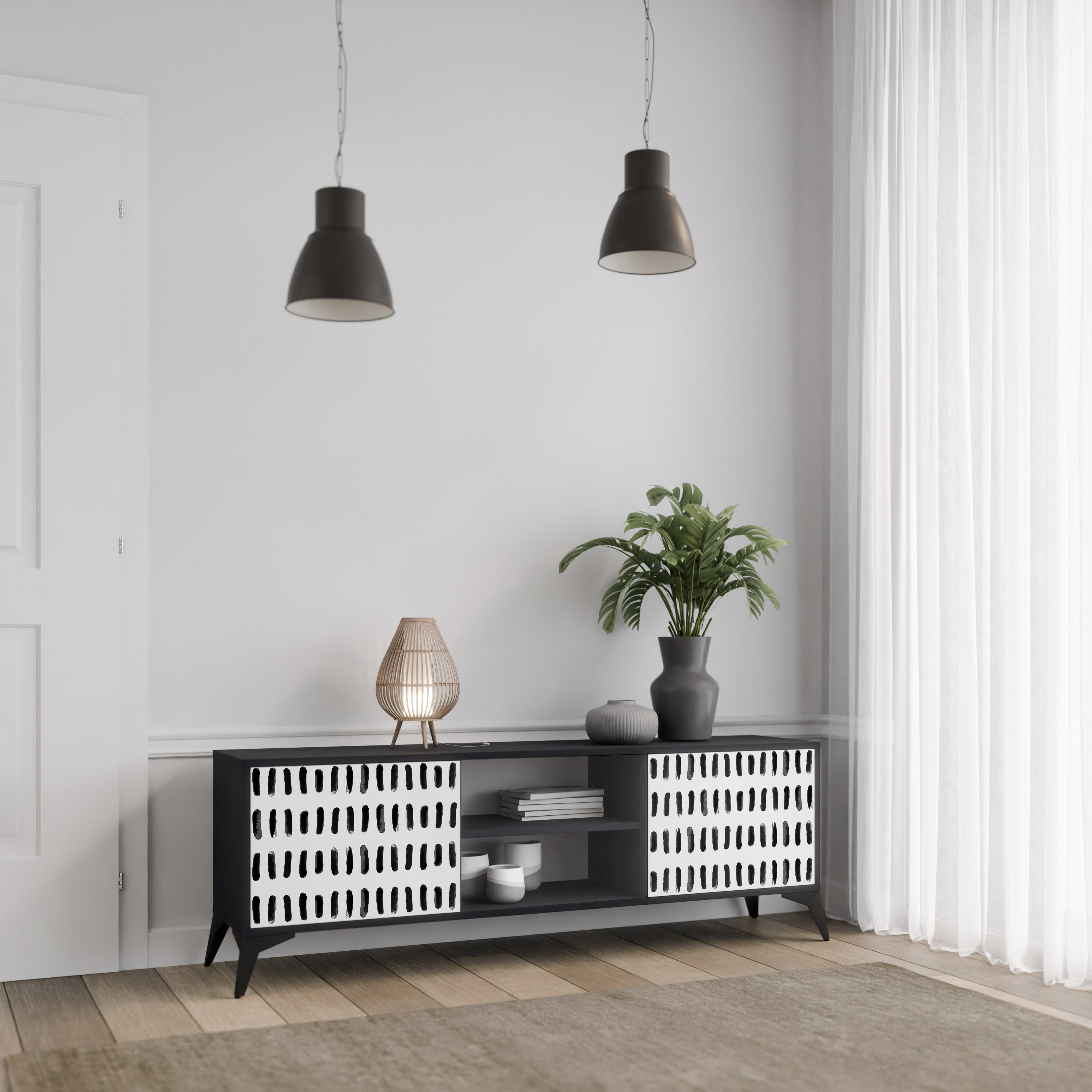 Mueble de TV de 2 puertas NIGHTY MELODIES con acabado negro