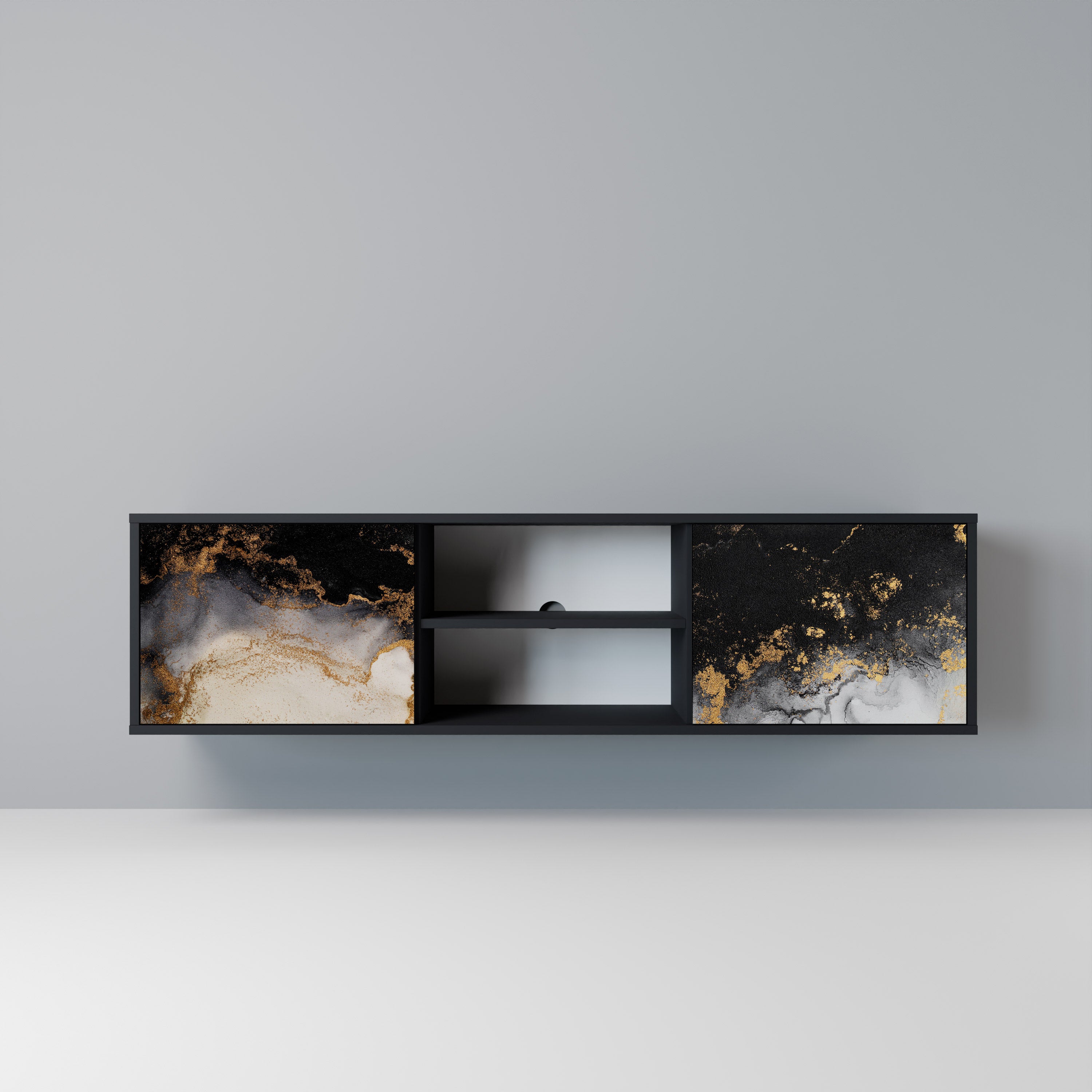 Mueble de TV de 2 puertas MARBLE OF TOMORROW en acabado negro
