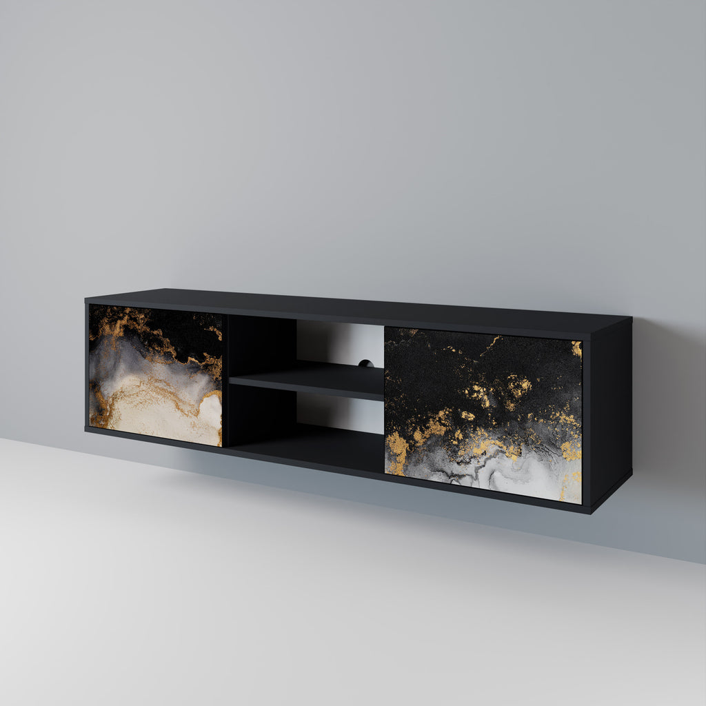 Mueble de TV de 2 puertas MARBLE OF TOMORROW en acabado negro
