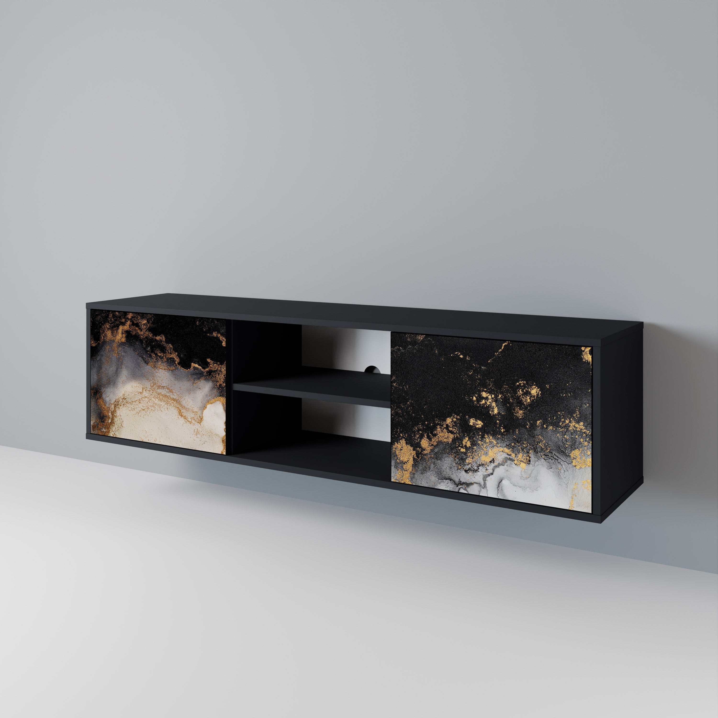 Mueble de TV de 2 puertas MARBLE OF TOMORROW en acabado negro