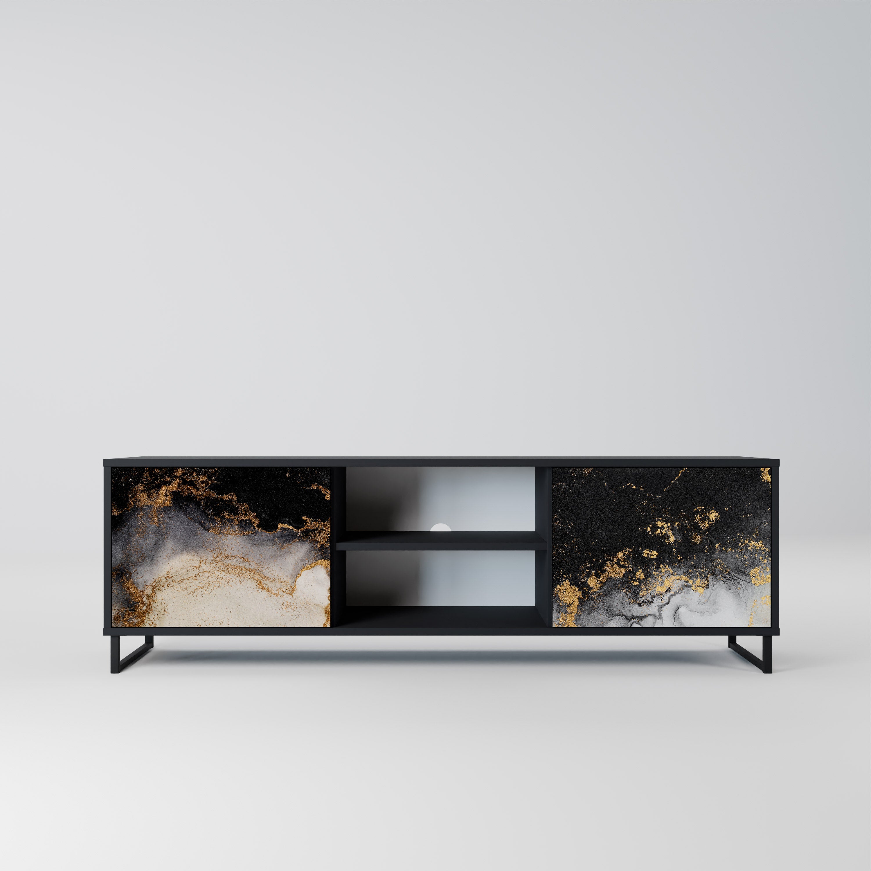 Mueble de TV de 2 puertas MARBLE OF TOMORROW en acabado negro