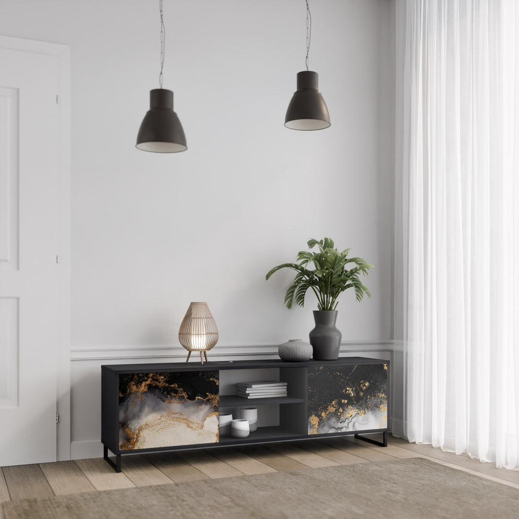Mueble de TV de 2 puertas MARBLE OF TOMORROW en acabado negro