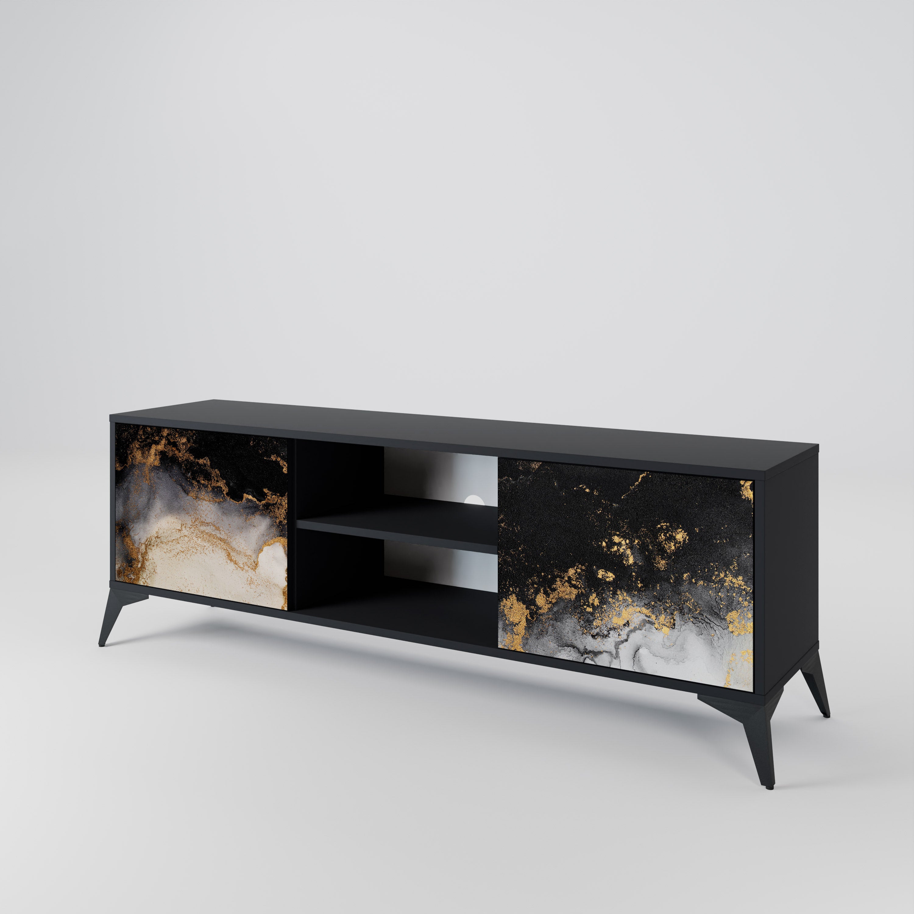 Mueble de TV de 2 puertas MARBLE OF TOMORROW en acabado negro
