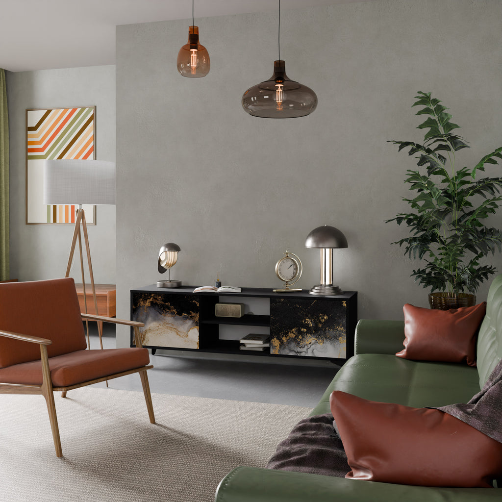 Mueble de TV de 2 puertas MARBLE OF TOMORROW en acabado negro