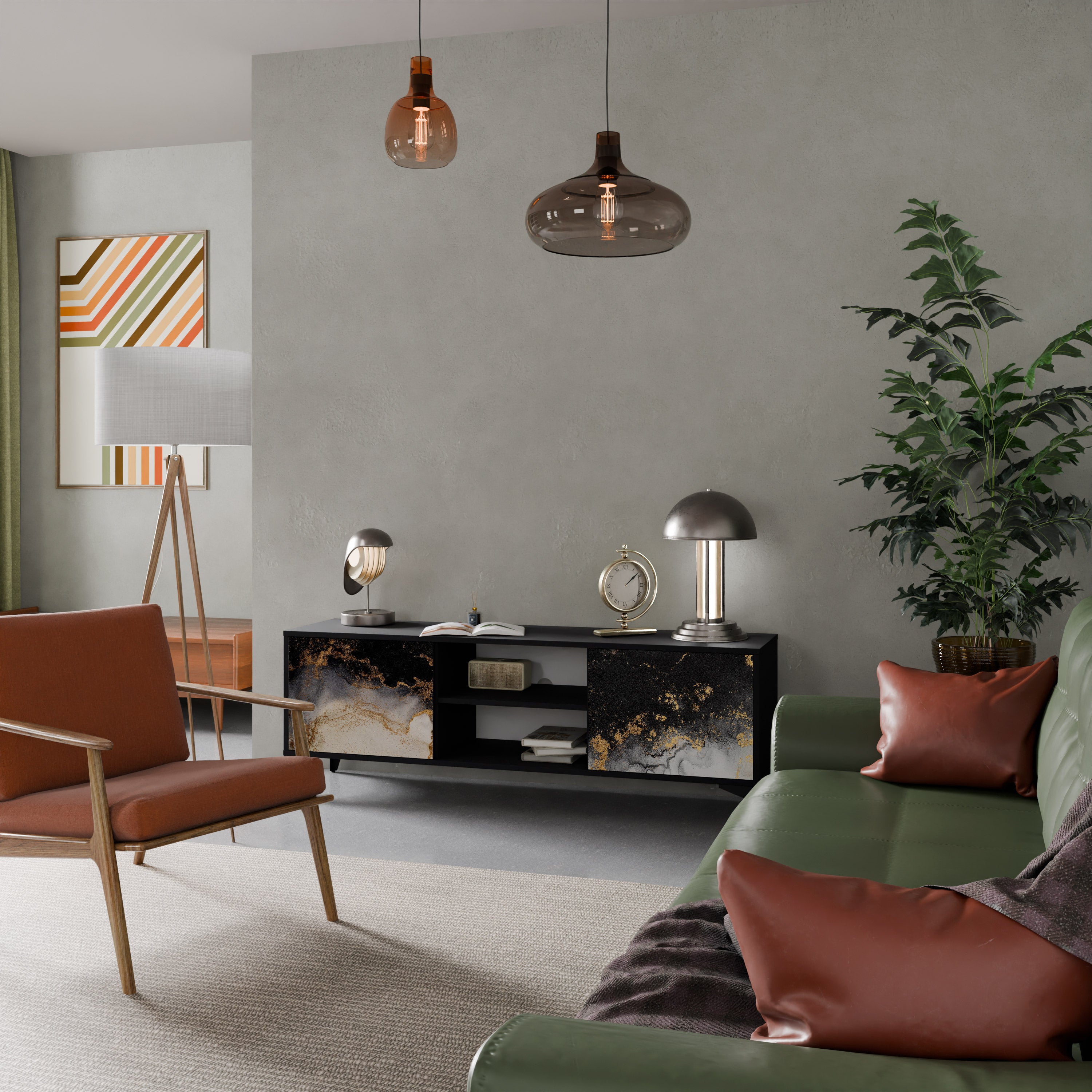 Mueble de TV de 2 puertas MARBLE OF TOMORROW en acabado negro