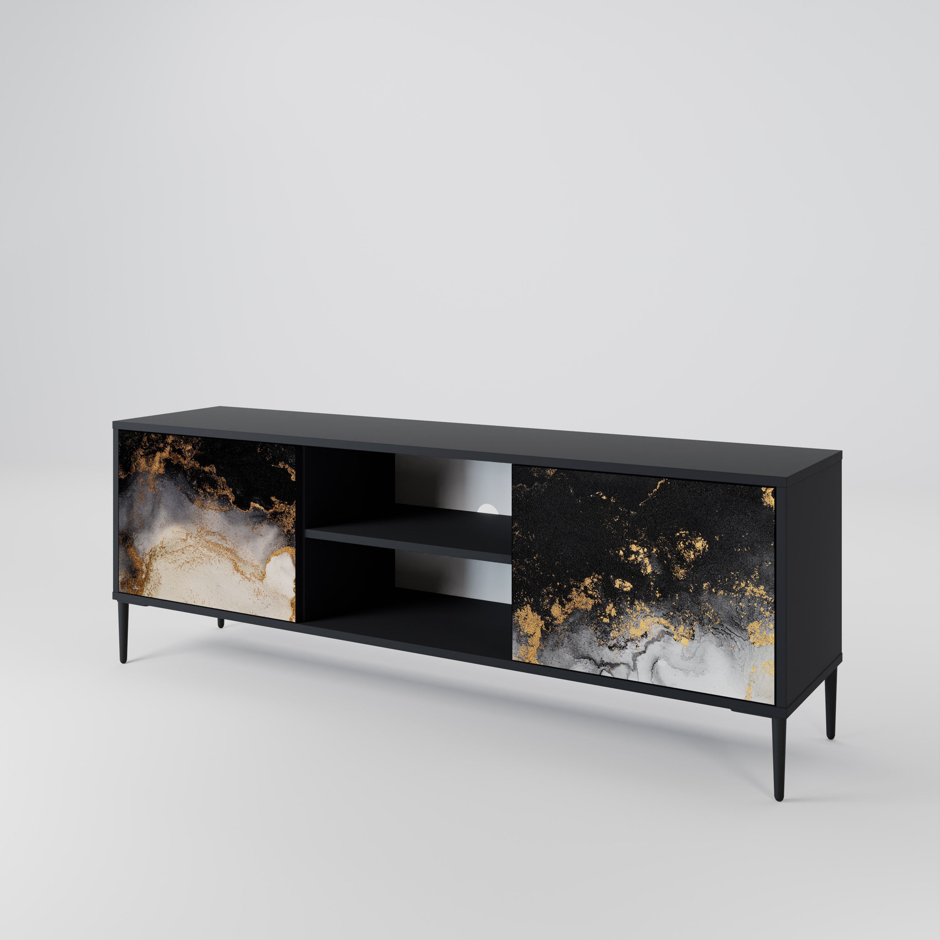 Mueble de TV de 2 puertas MARBLE OF TOMORROW en acabado negro