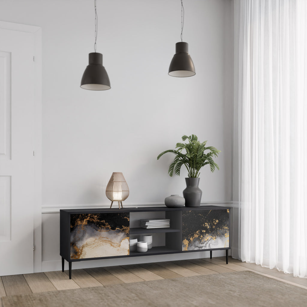 Mueble de TV de 2 puertas MARBLE OF TOMORROW en acabado negro