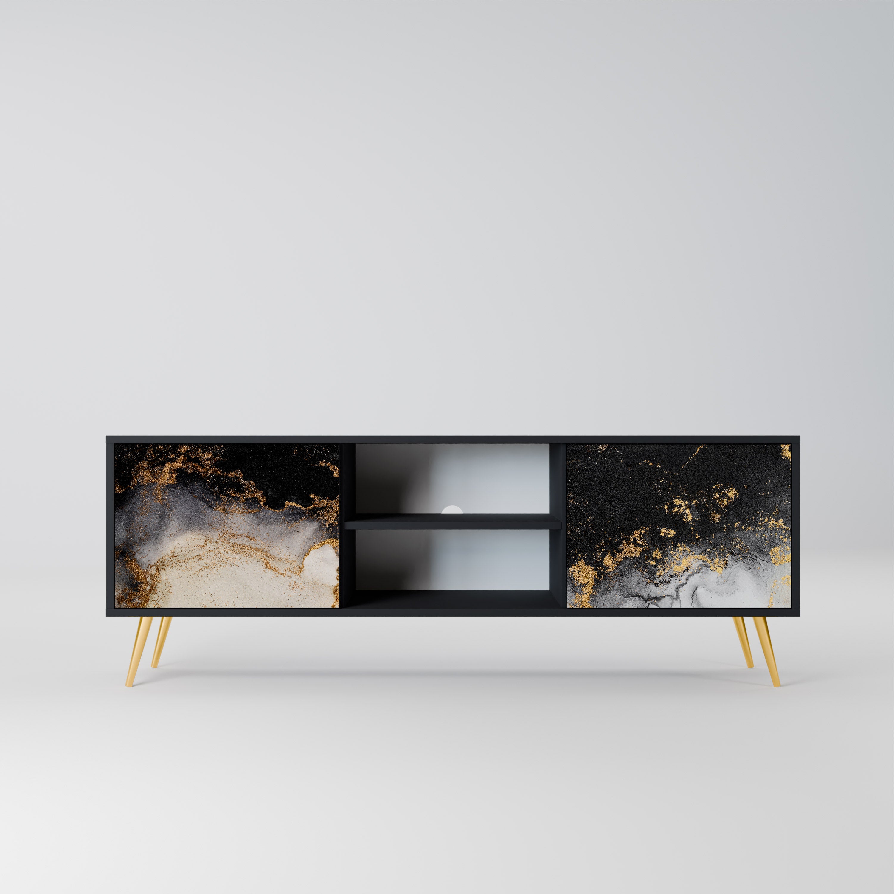 Mueble de TV de 2 puertas MARBLE OF TOMORROW en acabado negro