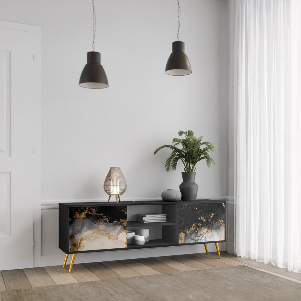 Mueble de TV de 2 puertas MARBLE OF TOMORROW en acabado negro