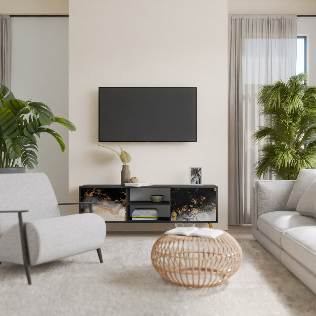 Mueble de TV de 2 puertas MARBLE OF TOMORROW en acabado negro