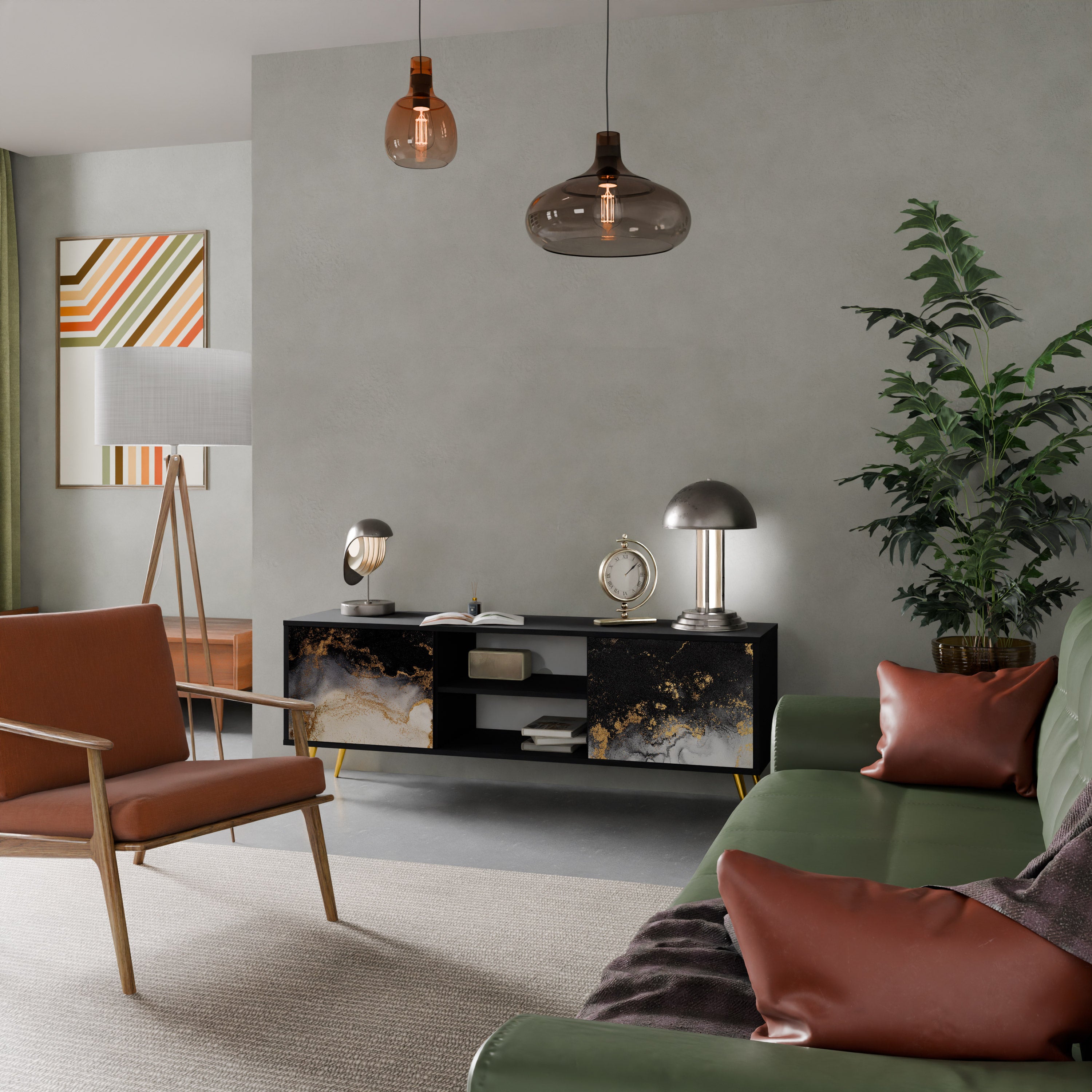 Mueble de TV de 2 puertas MARBLE OF TOMORROW en acabado negro