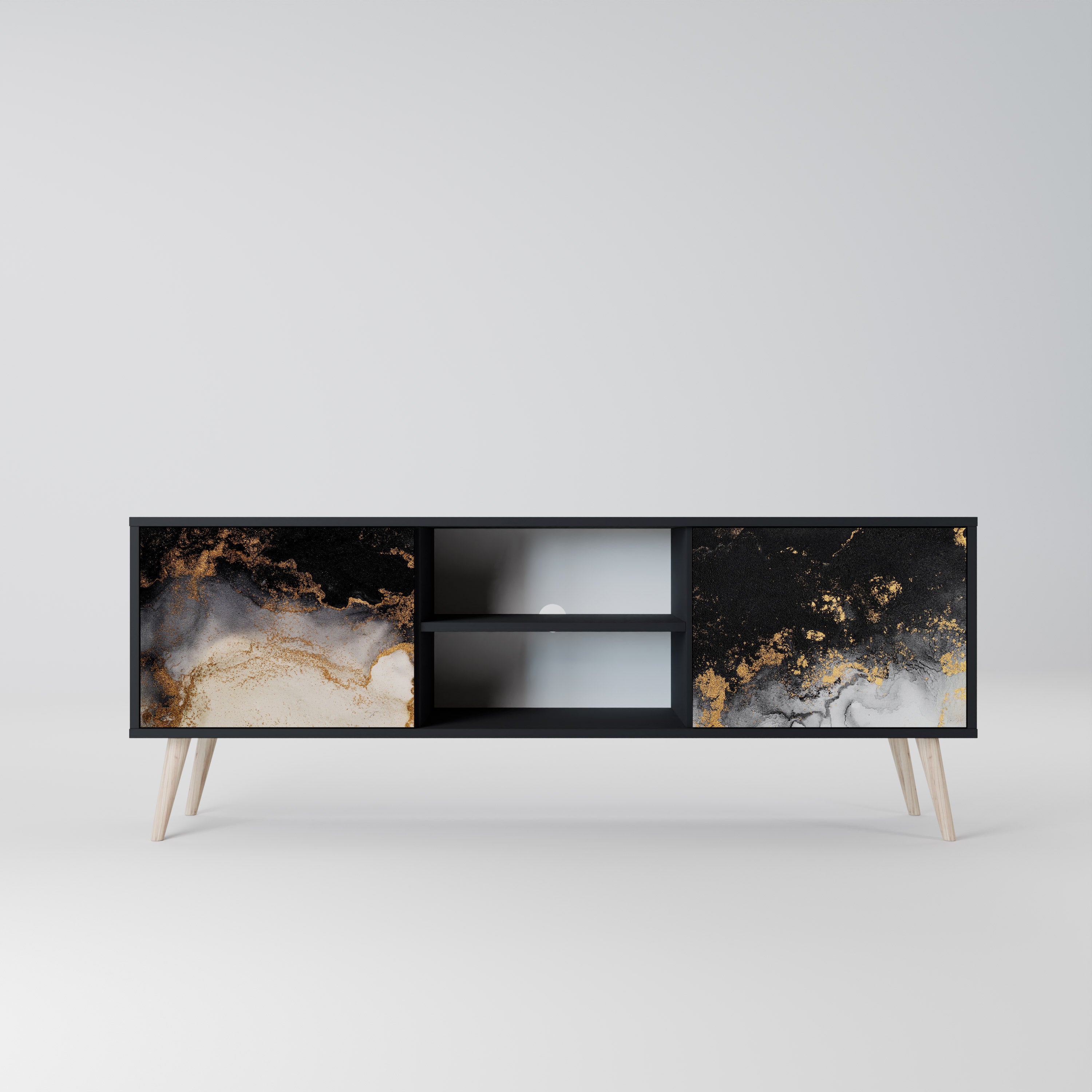 Mueble de TV de 2 puertas MARBLE OF TOMORROW en acabado negro