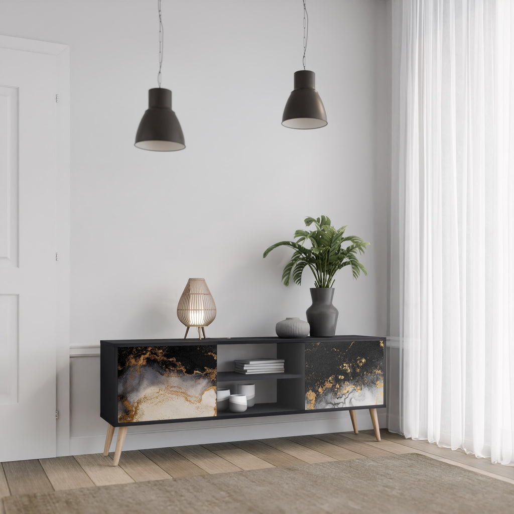 Mueble de TV de 2 puertas MARBLE OF TOMORROW en acabado negro