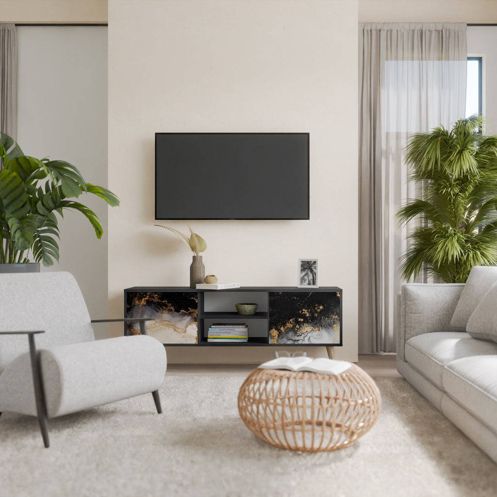 Mueble de TV de 2 puertas MARBLE OF TOMORROW en acabado negro