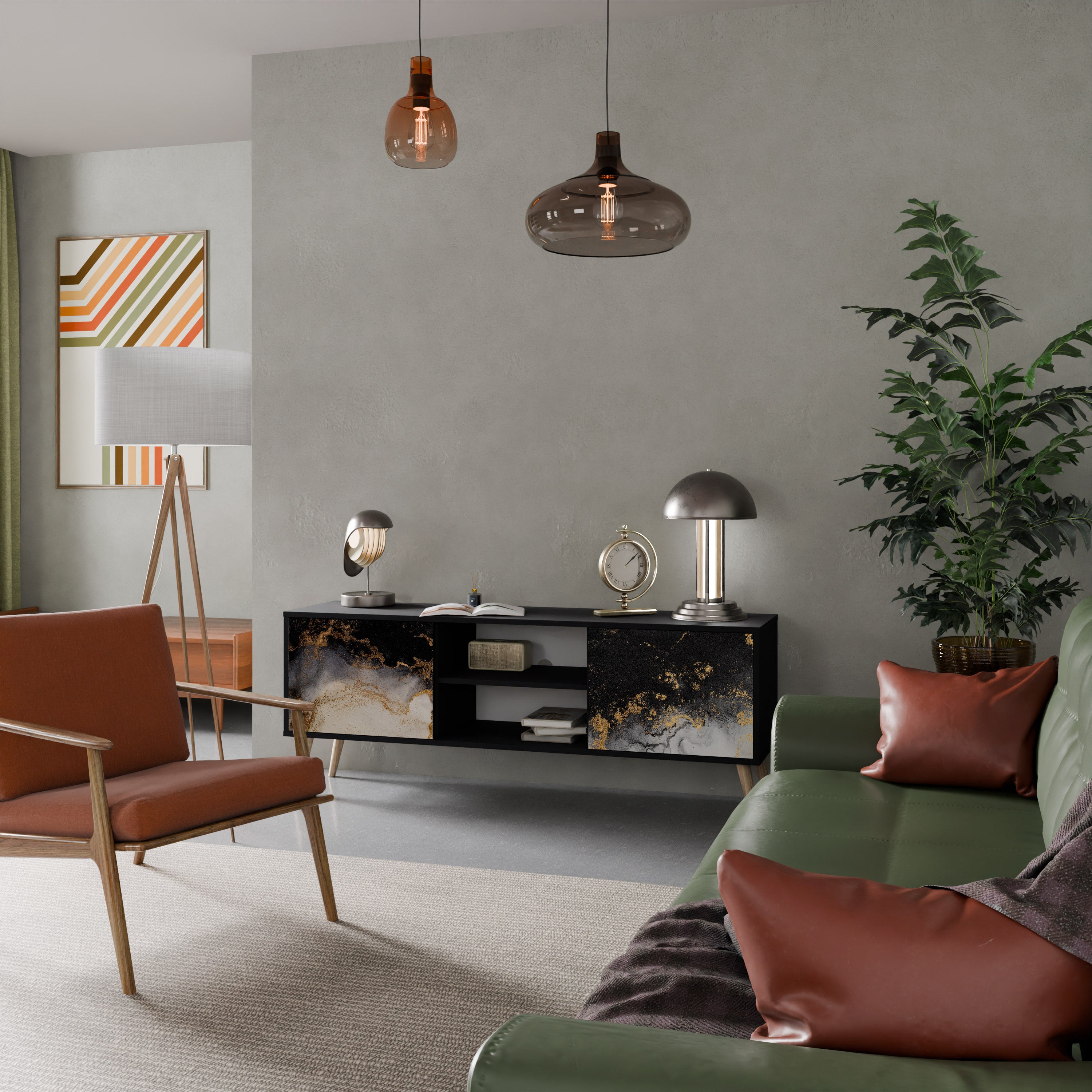 Mueble de TV de 2 puertas MARBLE OF TOMORROW en acabado negro