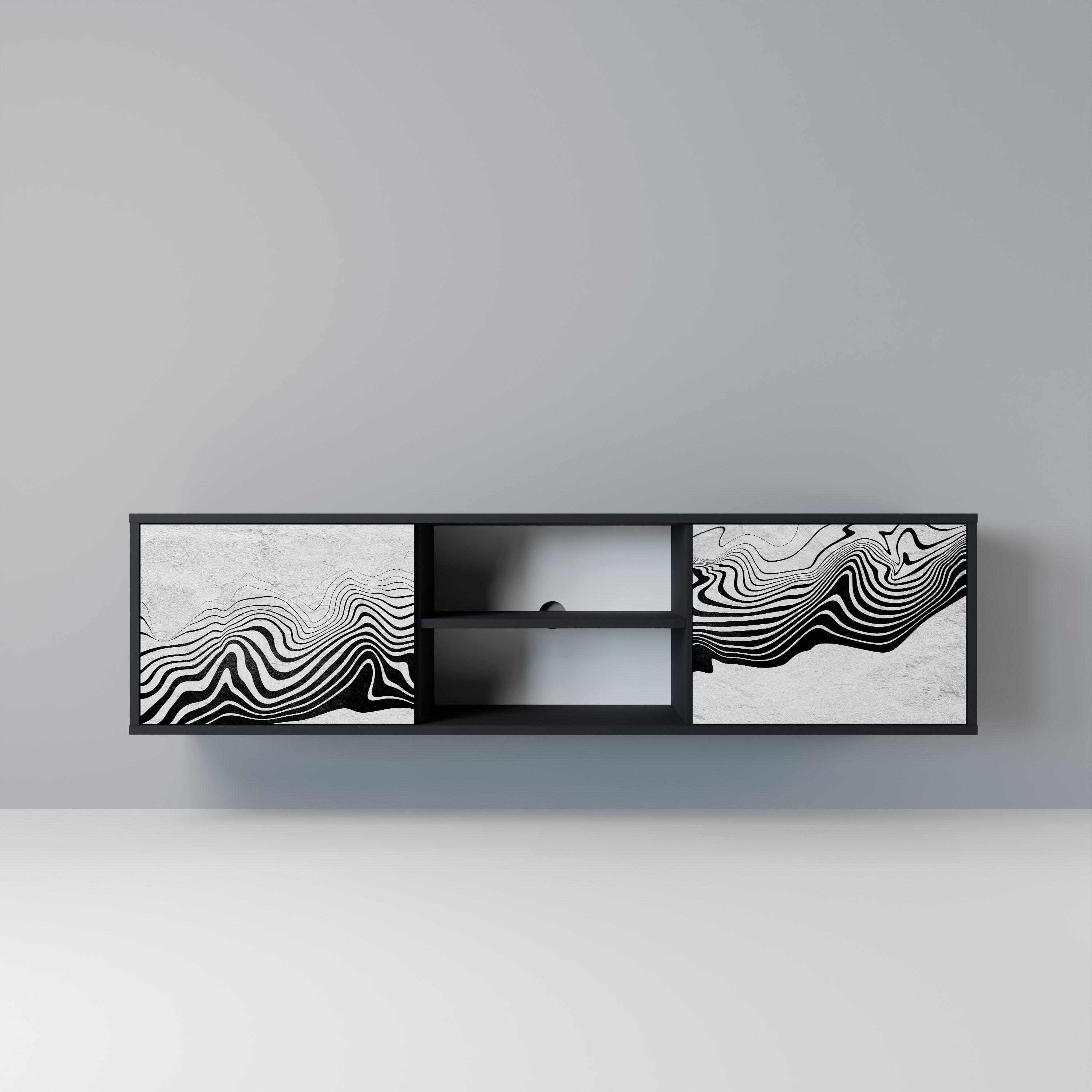 Mueble de TV MIRAGE MONOCROMÁTICO de 2 puertas con acabado negro