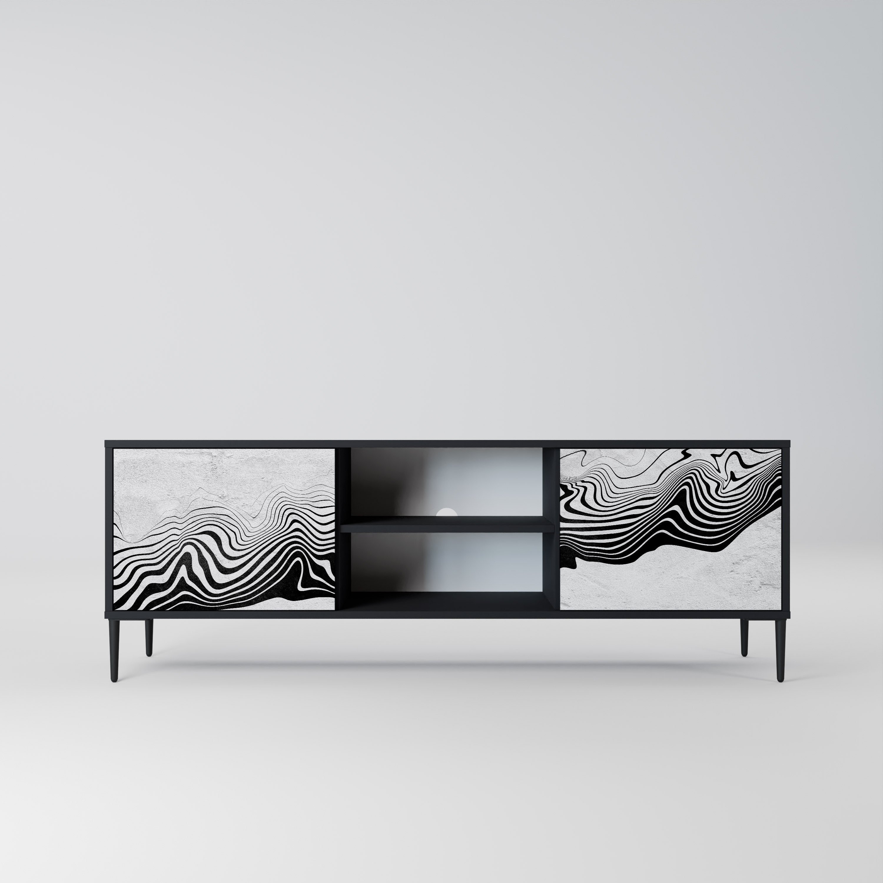 Mueble de TV MIRAGE MONOCROMÁTICO de 2 puertas con acabado negro