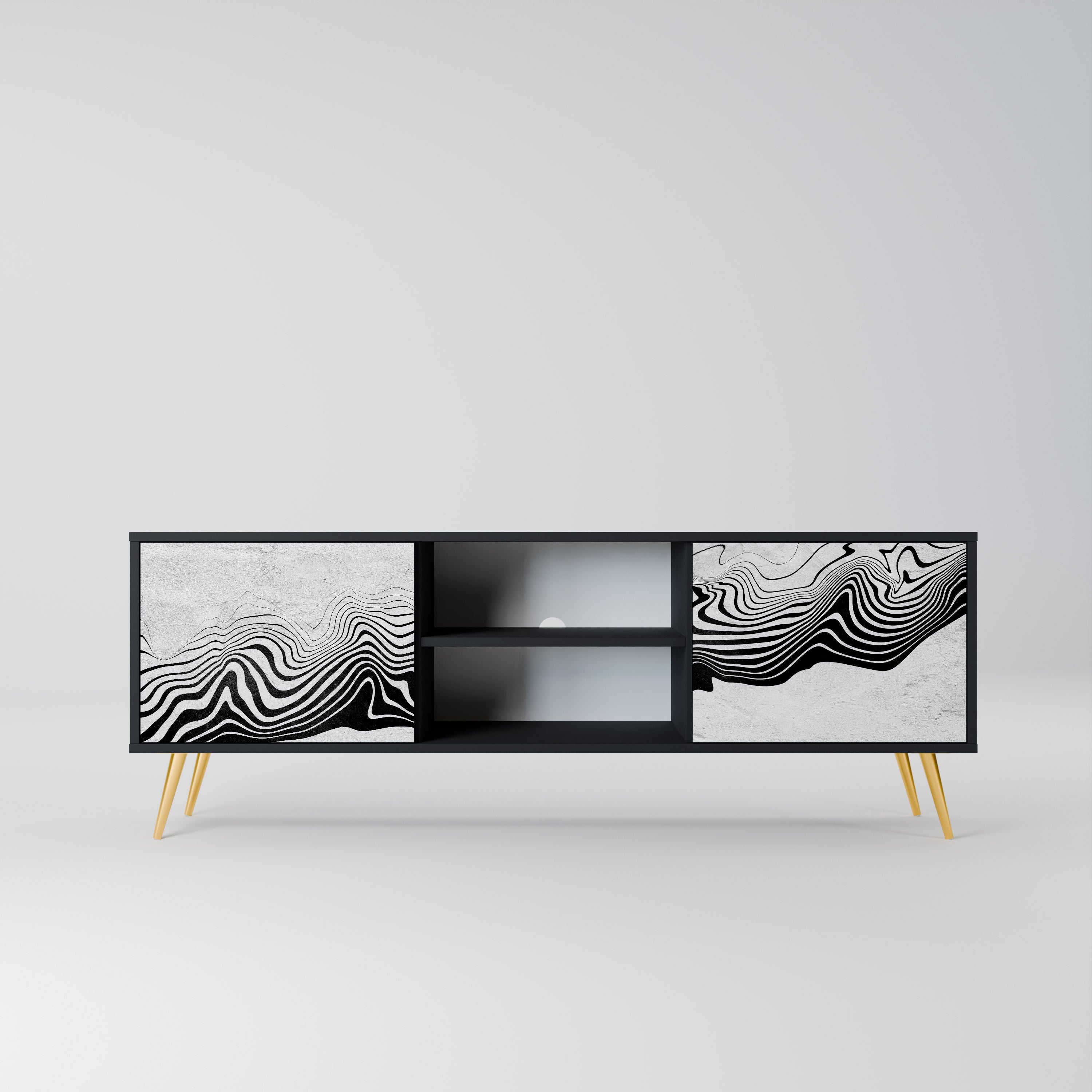 Mueble de TV MIRAGE MONOCROMÁTICO de 2 puertas con acabado negro