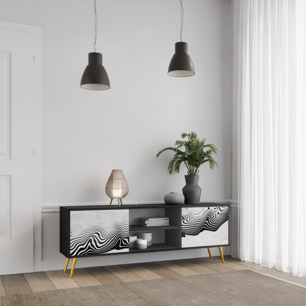 Mueble de TV MIRAGE MONOCROMÁTICO de 2 puertas con acabado negro
