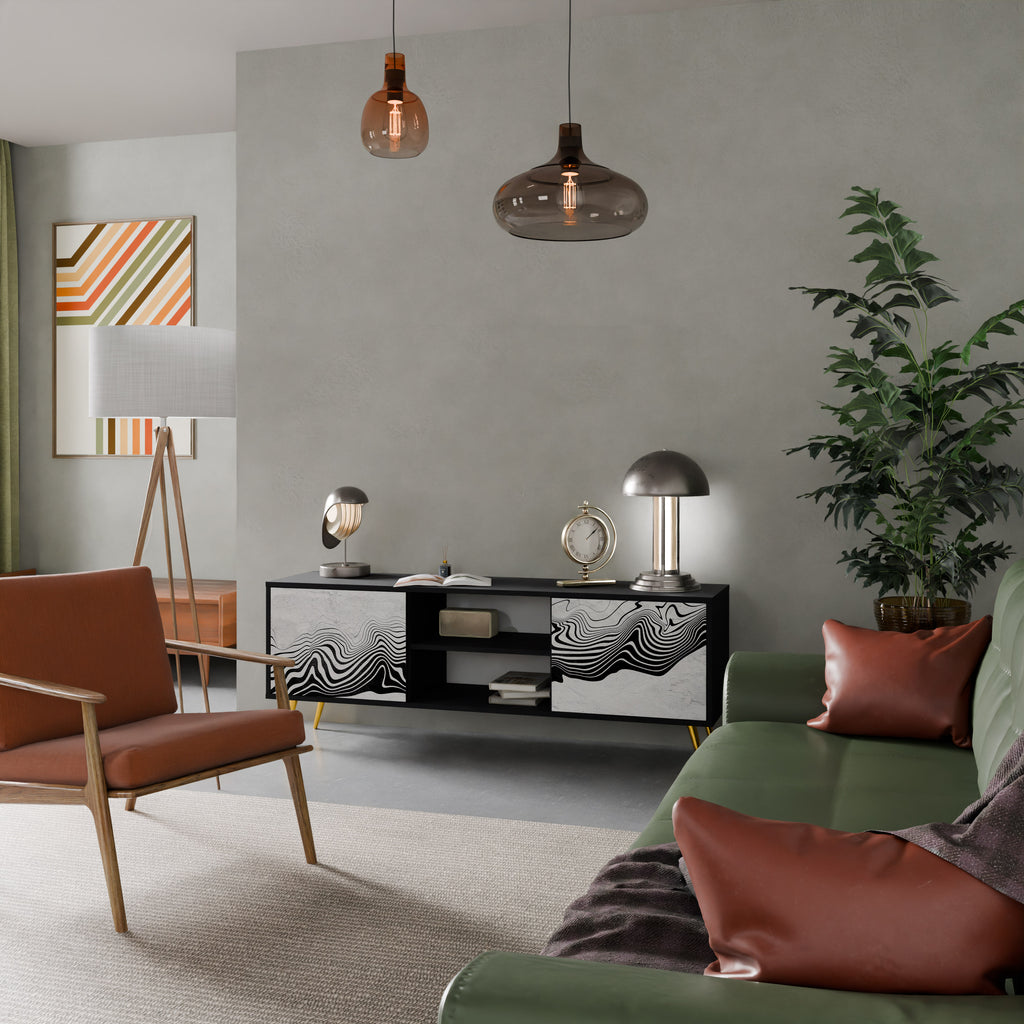 Mueble de TV MIRAGE MONOCROMÁTICO de 2 puertas con acabado negro