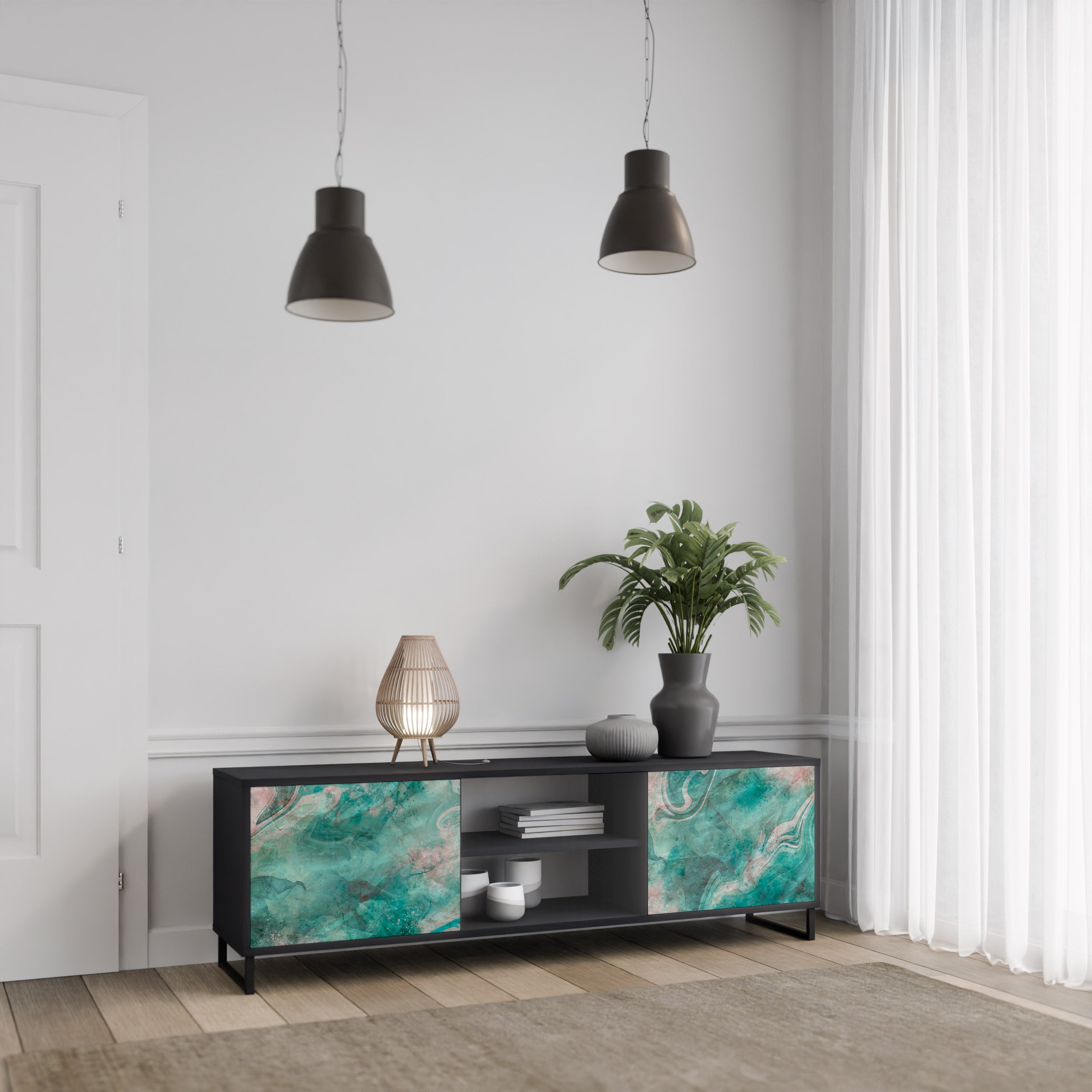 ABSTRACT ALCHEMY 2-Door TV Stand in Black Finish
