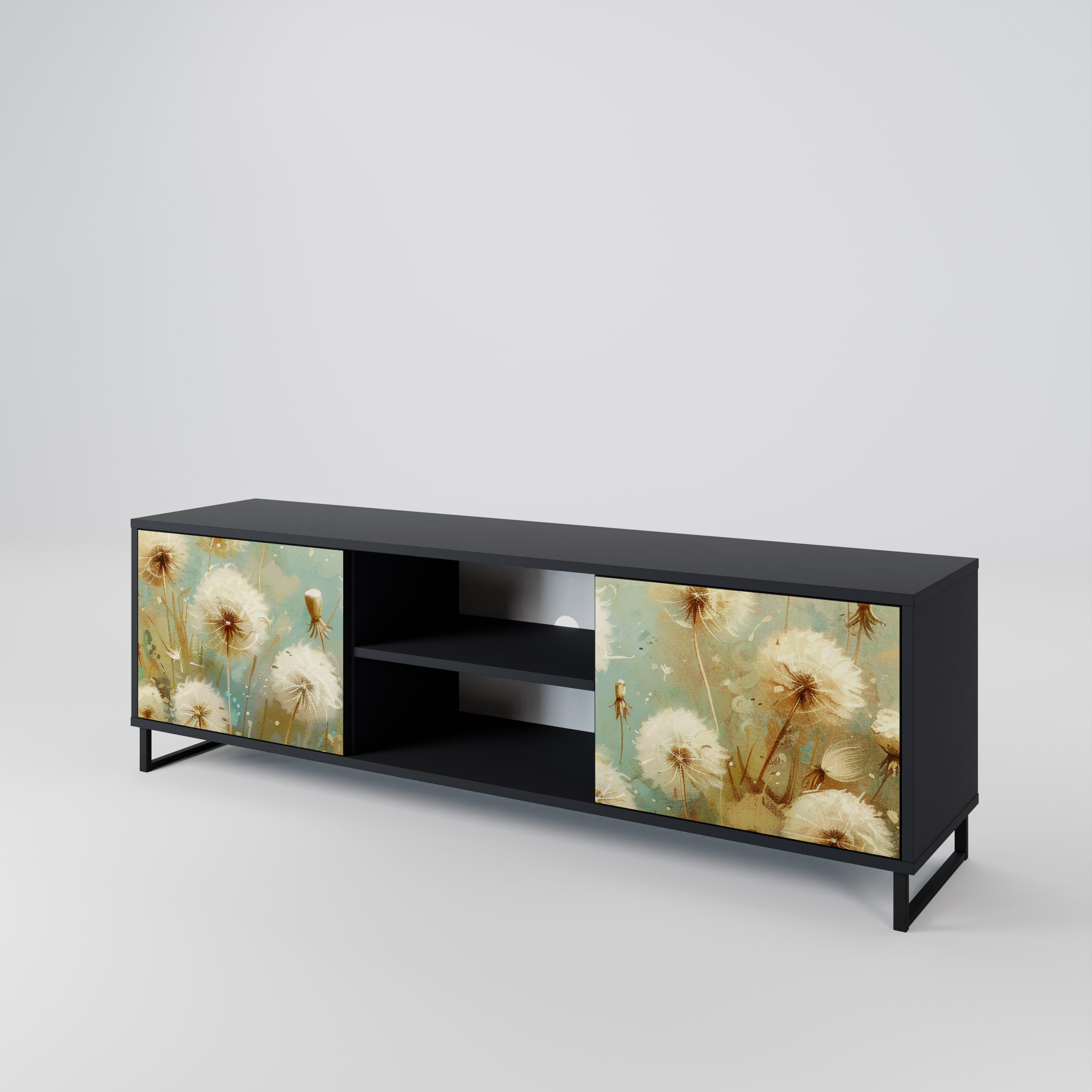 Mueble de TV de 2 puertas DREAMY MEADOW con acabado negro