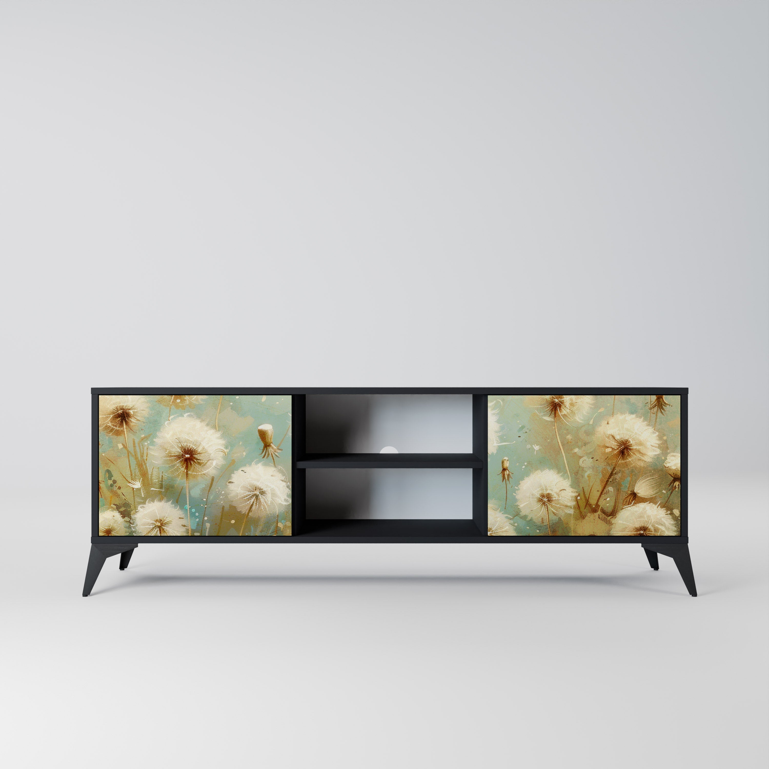 Mueble de TV de 2 puertas DREAMY MEADOW con acabado negro