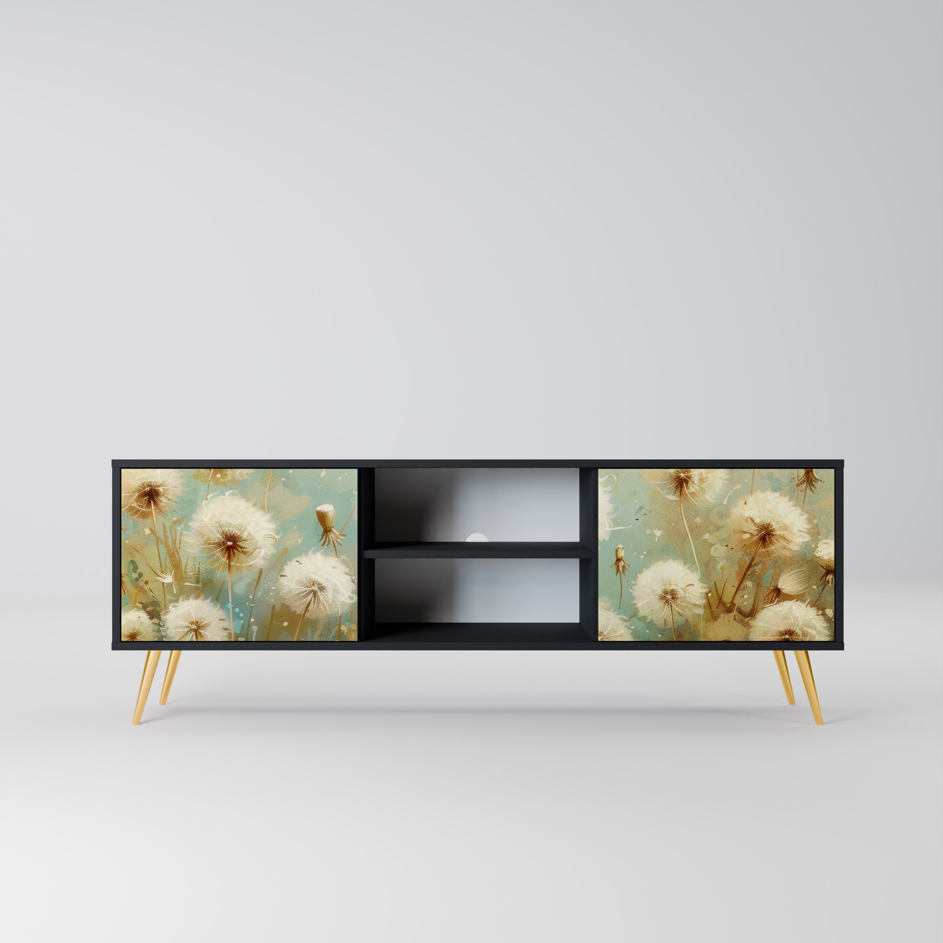 Mueble de TV de 2 puertas DREAMY MEADOW con acabado negro