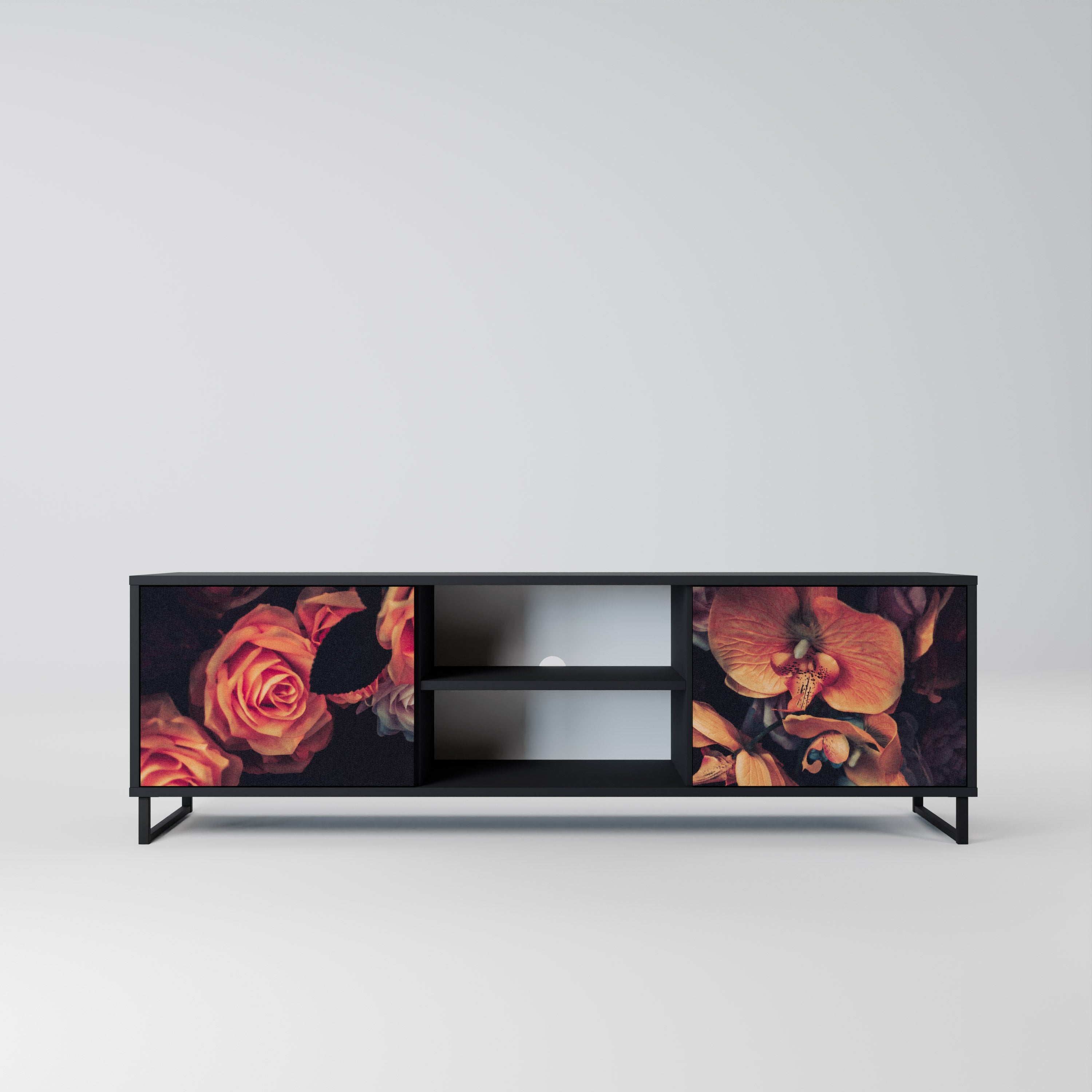 Mueble de TV de 2 puertas NEVERENDING BLOOM con acabado negro