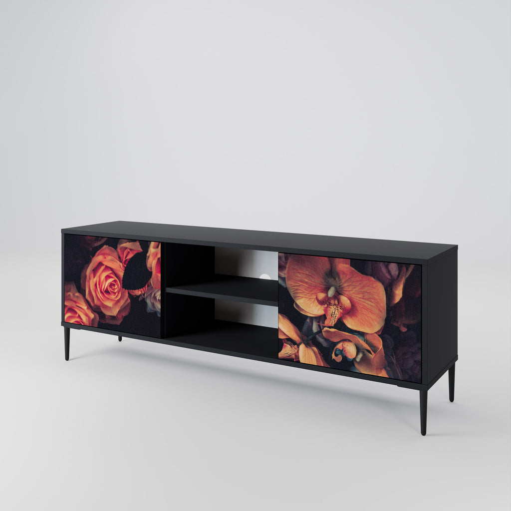 Mueble de TV de 2 puertas NEVERENDING BLOOM con acabado negro