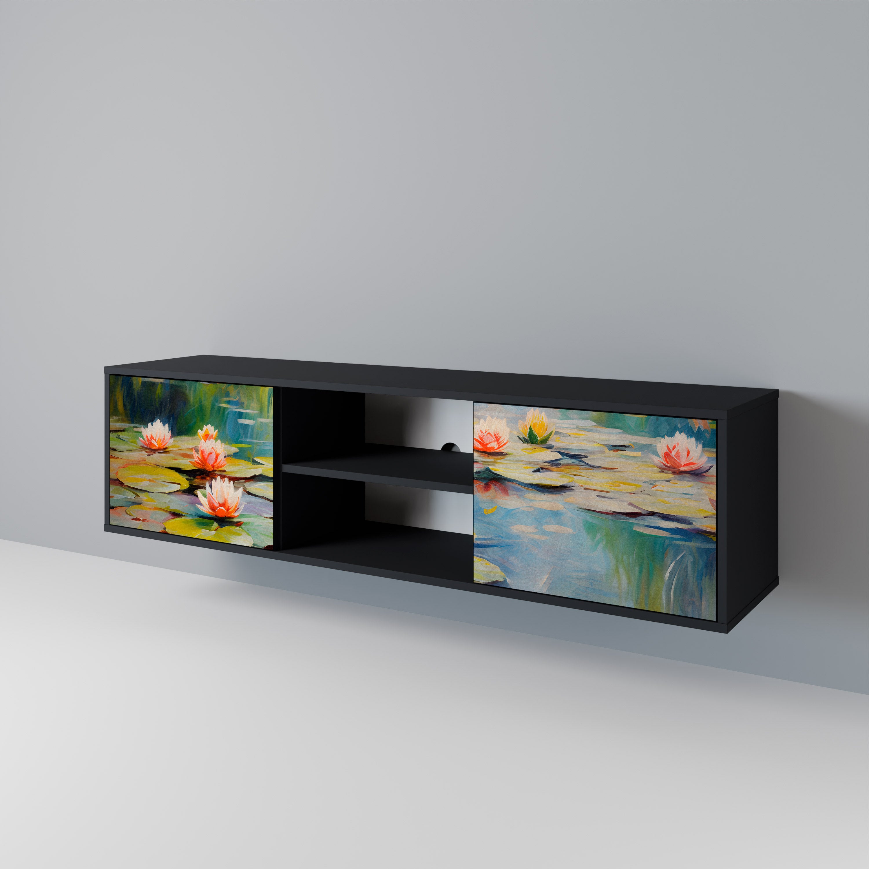 Mueble de TV de 2 puertas BLOOMING WATERS con acabado negro