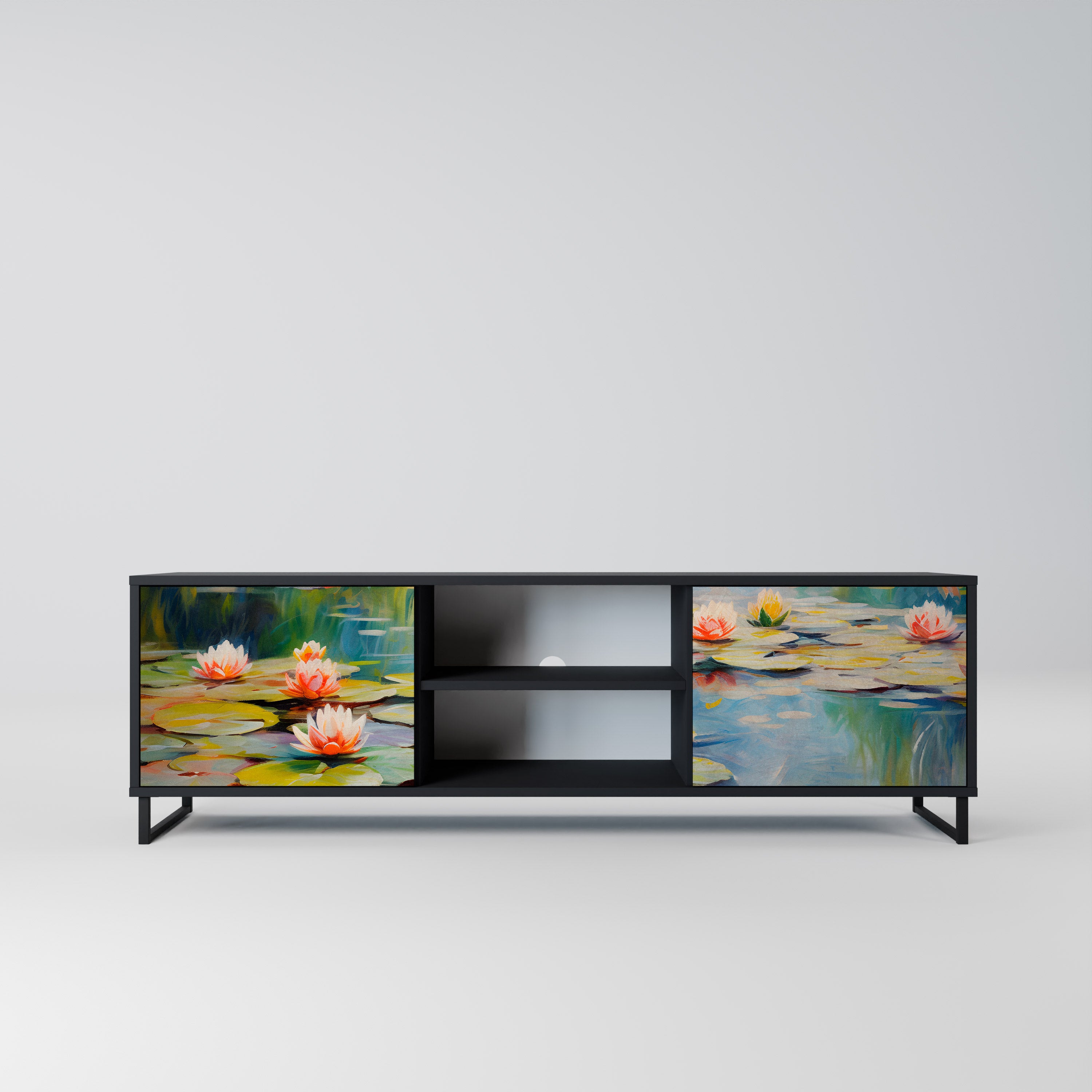 Mueble de TV de 2 puertas BLOOMING WATERS con acabado negro
