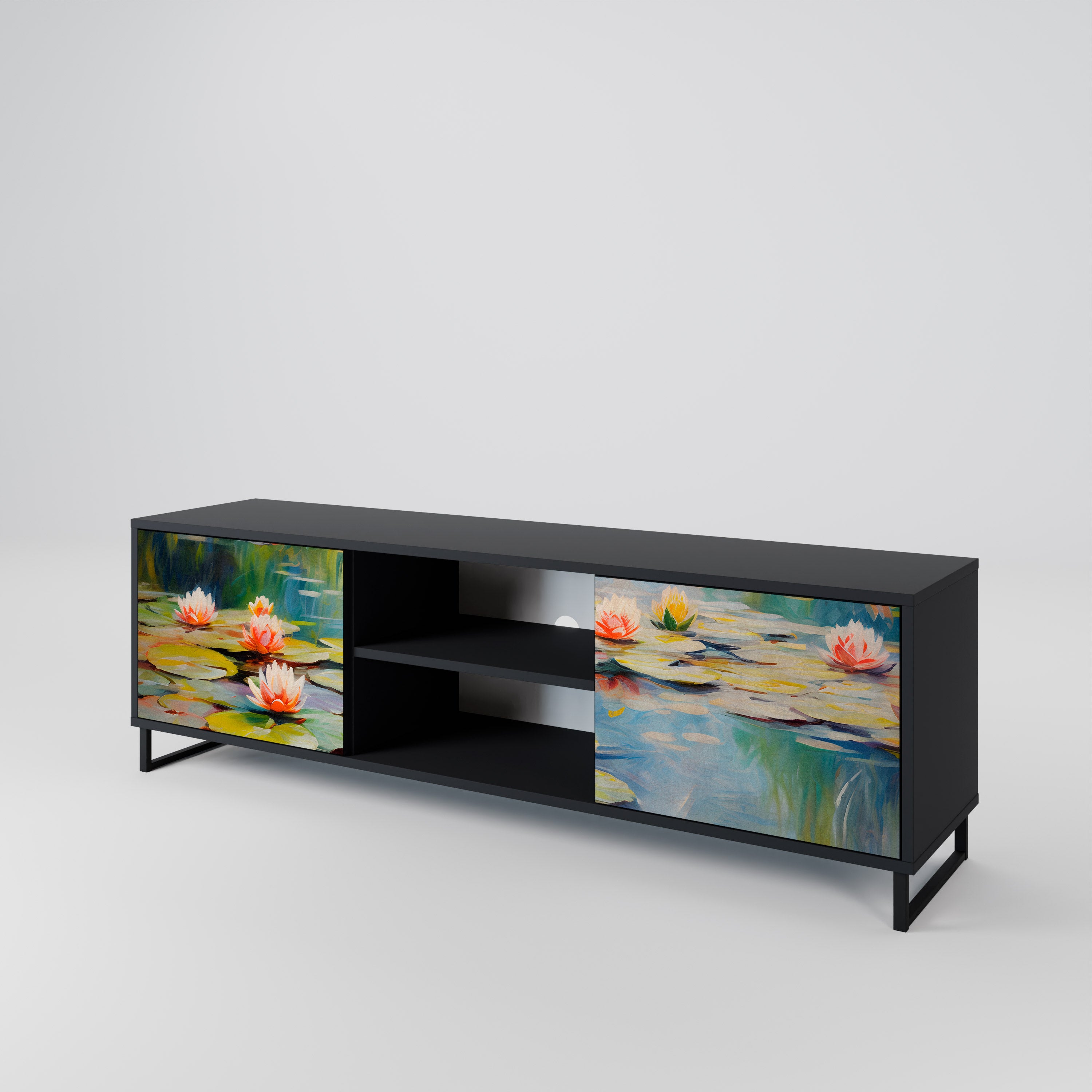 Mueble de TV de 2 puertas BLOOMING WATERS con acabado negro