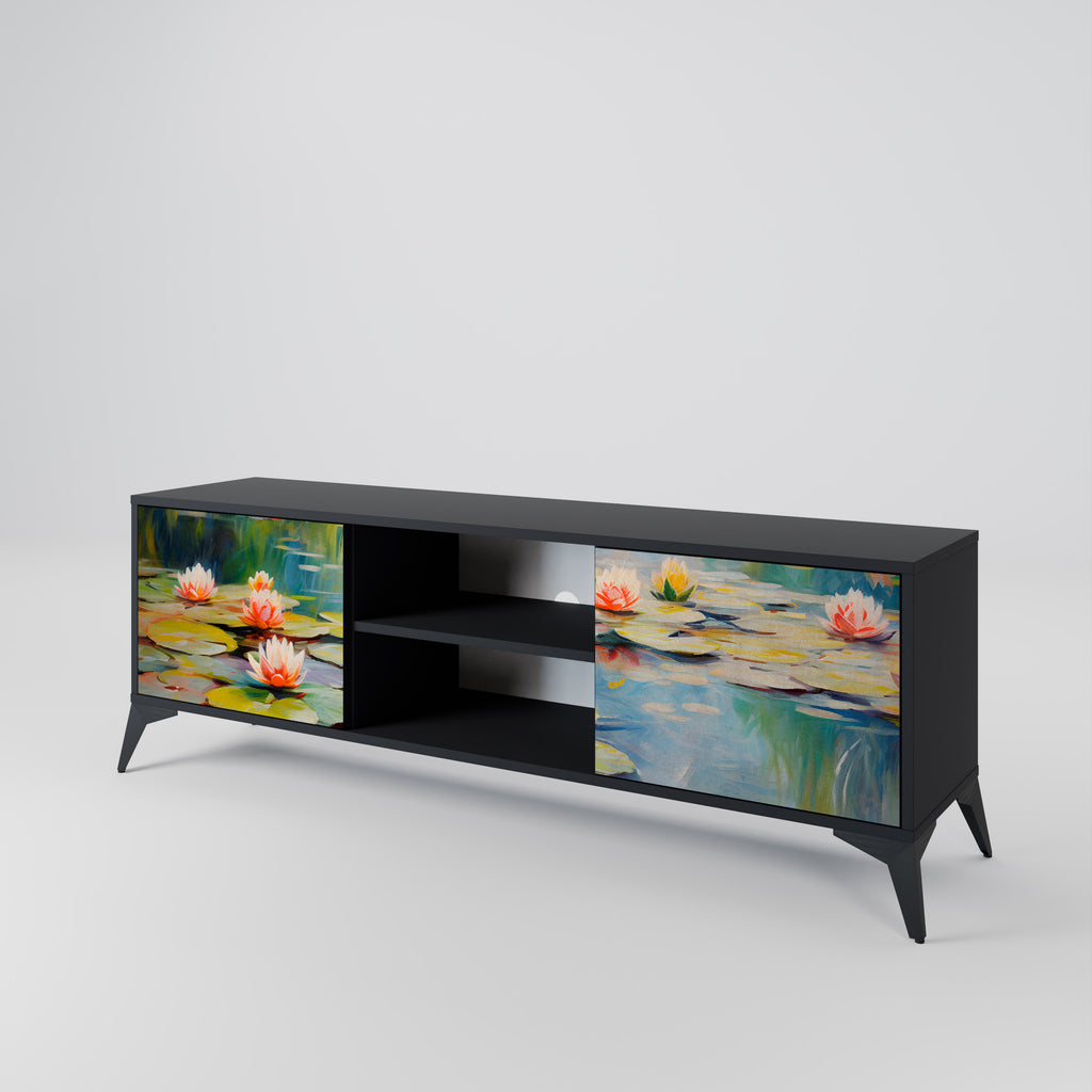 Mueble de TV de 2 puertas BLOOMING WATERS con acabado negro