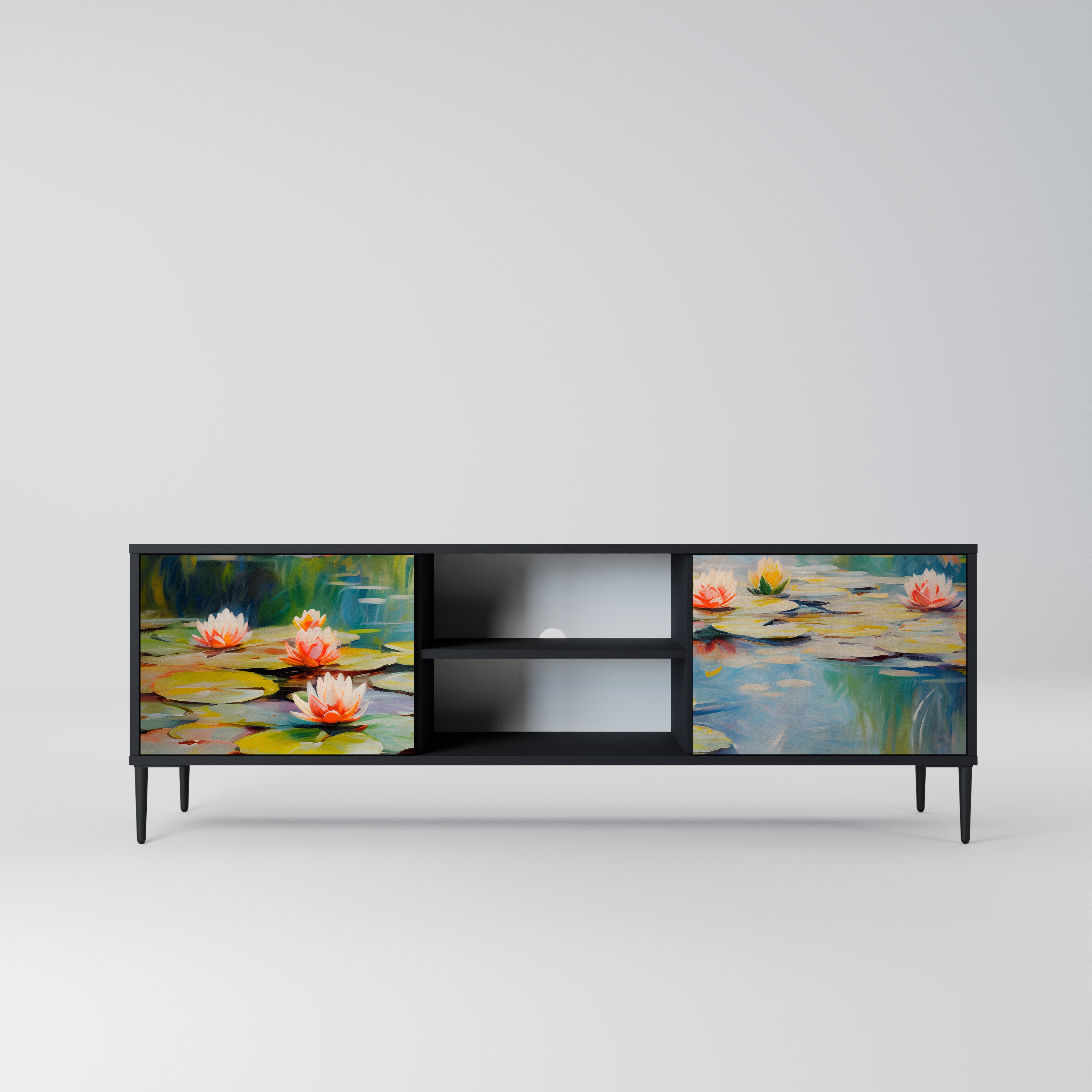 Mueble de TV de 2 puertas BLOOMING WATERS con acabado negro