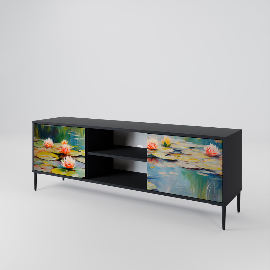 Mueble de TV de 2 puertas BLOOMING WATERS con acabado negro