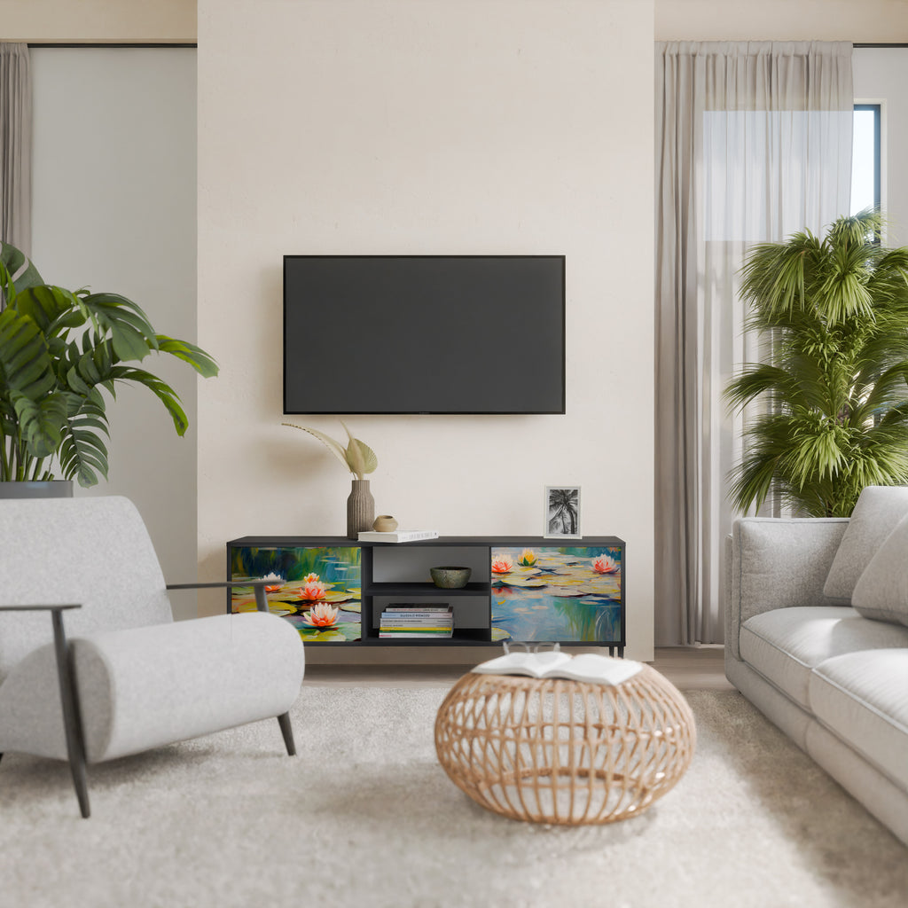 Mueble de TV de 2 puertas BLOOMING WATERS con acabado negro