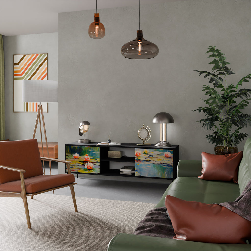 Mueble de TV de 2 puertas BLOOMING WATERS con acabado negro