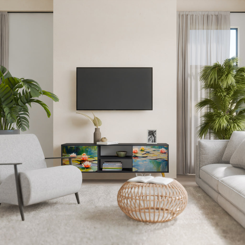 Mueble de TV de 2 puertas BLOOMING WATERS con acabado negro