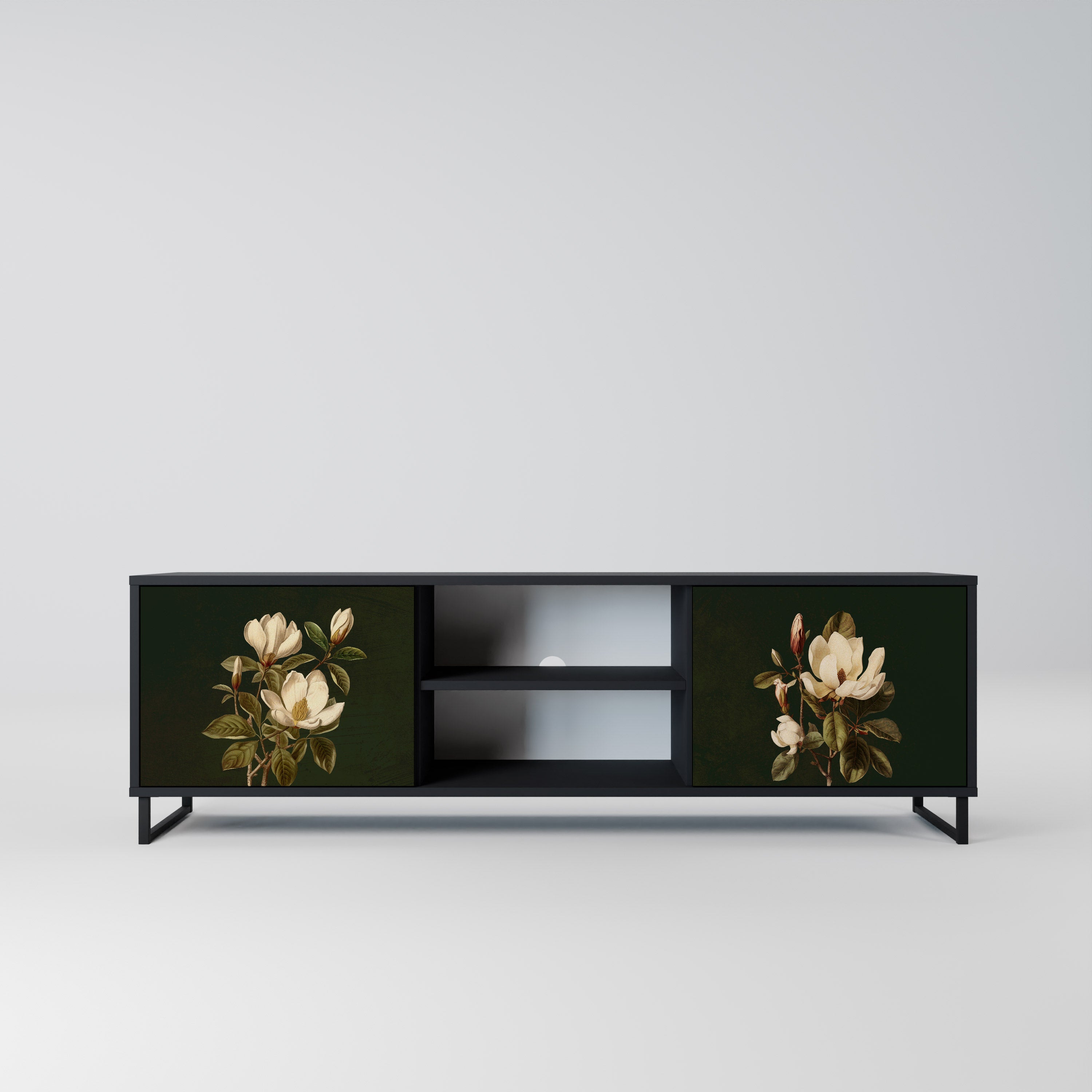 Mueble de TV de 2 puertas FLORAL NOIR en acabado negro
