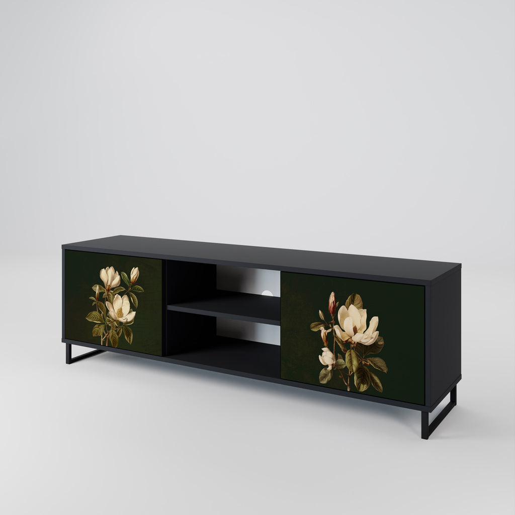 Mueble de TV de 2 puertas FLORAL NOIR en acabado negro