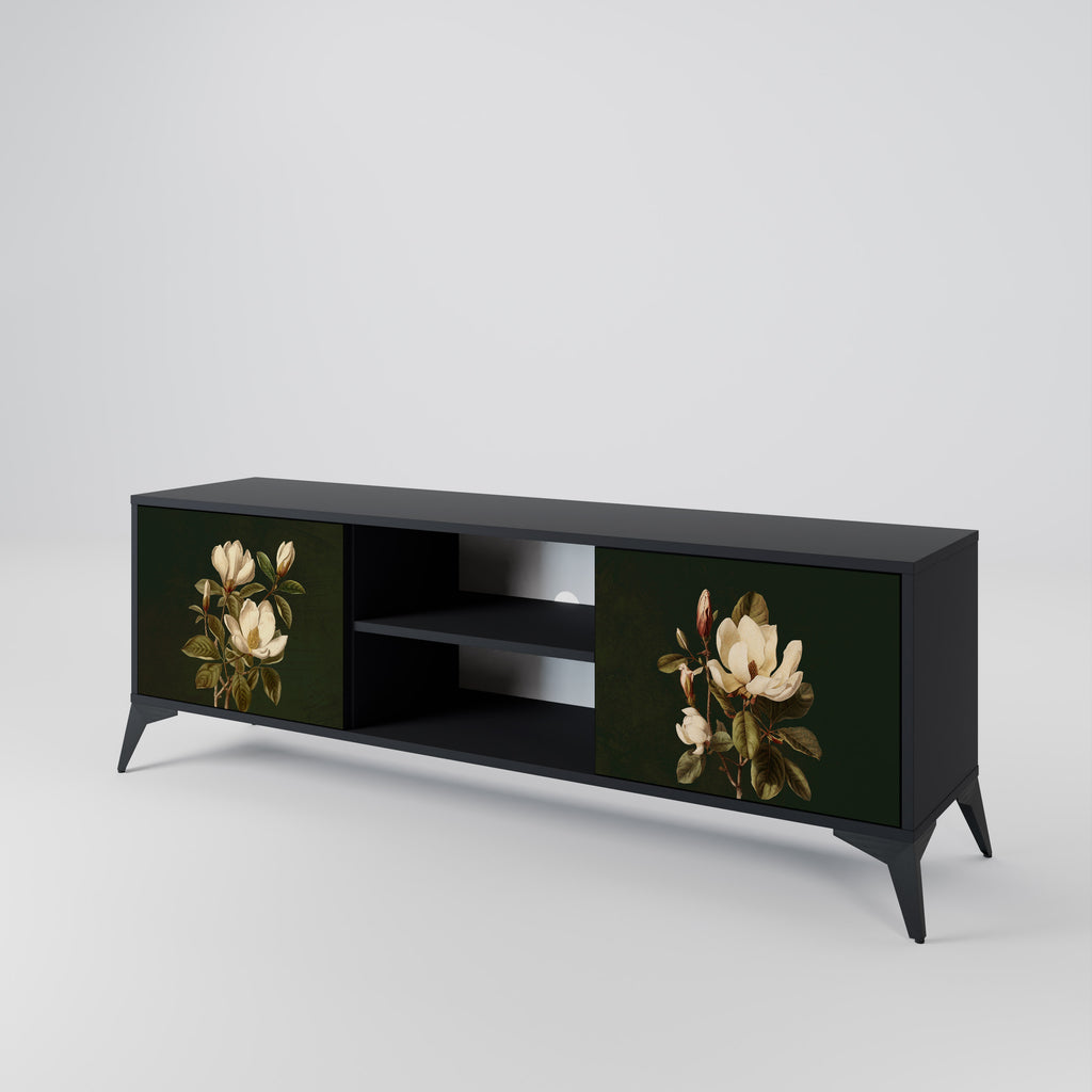 Mueble de TV de 2 puertas FLORAL NOIR en acabado negro