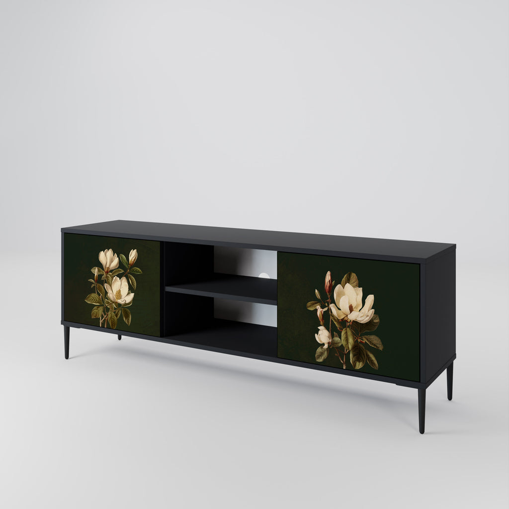 Mueble de TV de 2 puertas FLORAL NOIR en acabado negro