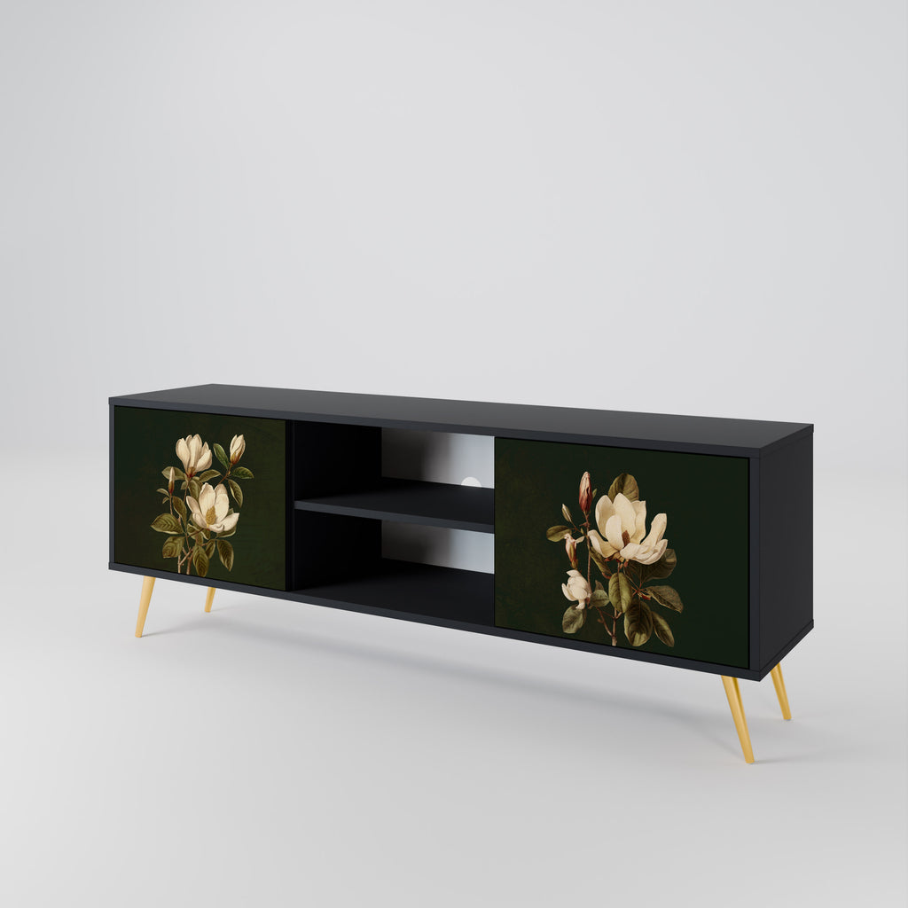 Mueble de TV de 2 puertas FLORAL NOIR en acabado negro