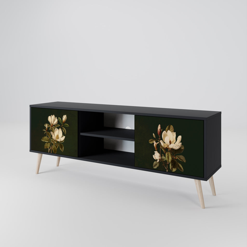 Mueble de TV de 2 puertas FLORAL NOIR en acabado negro