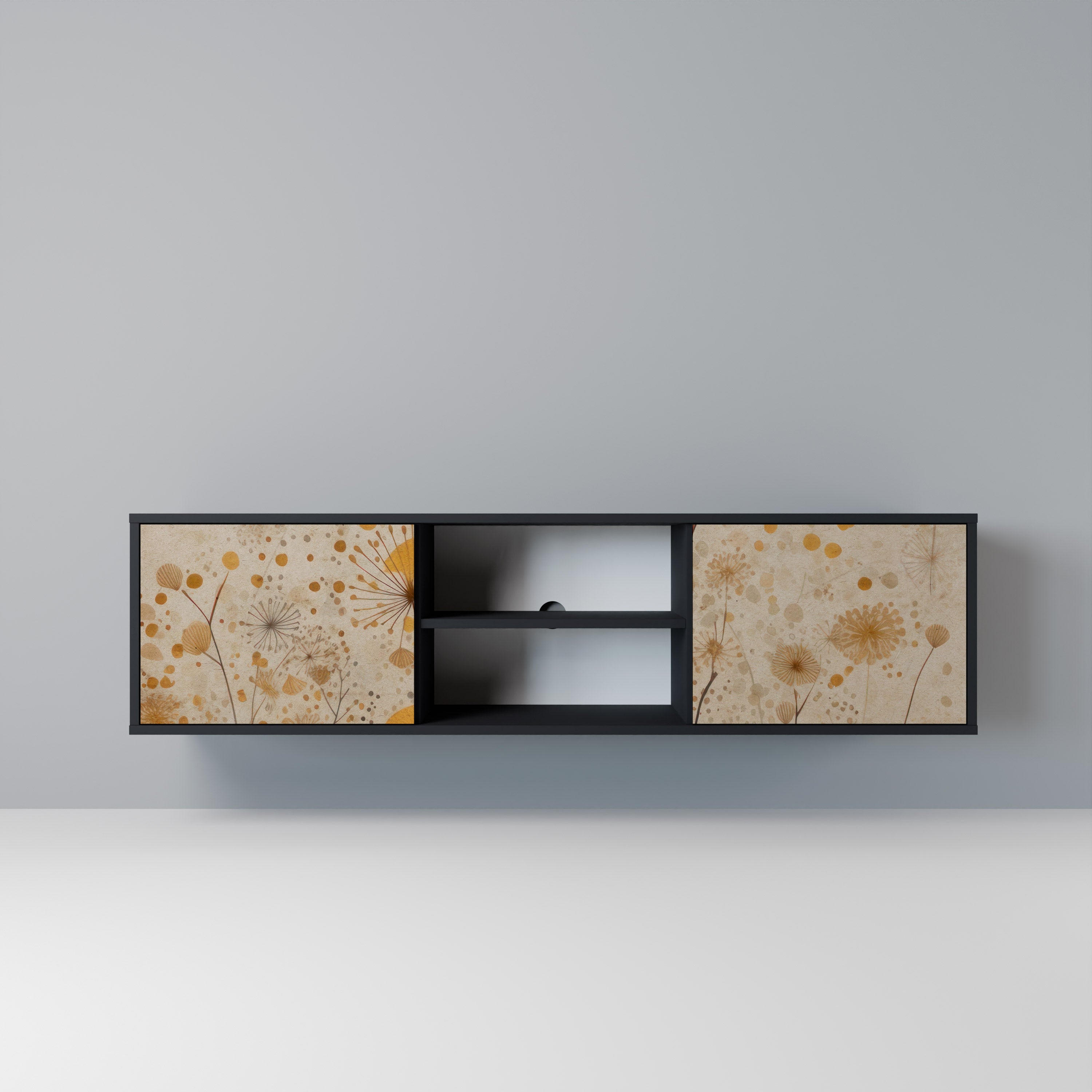 Mueble de TV de 2 puertas MORNING GLADE con acabado negro